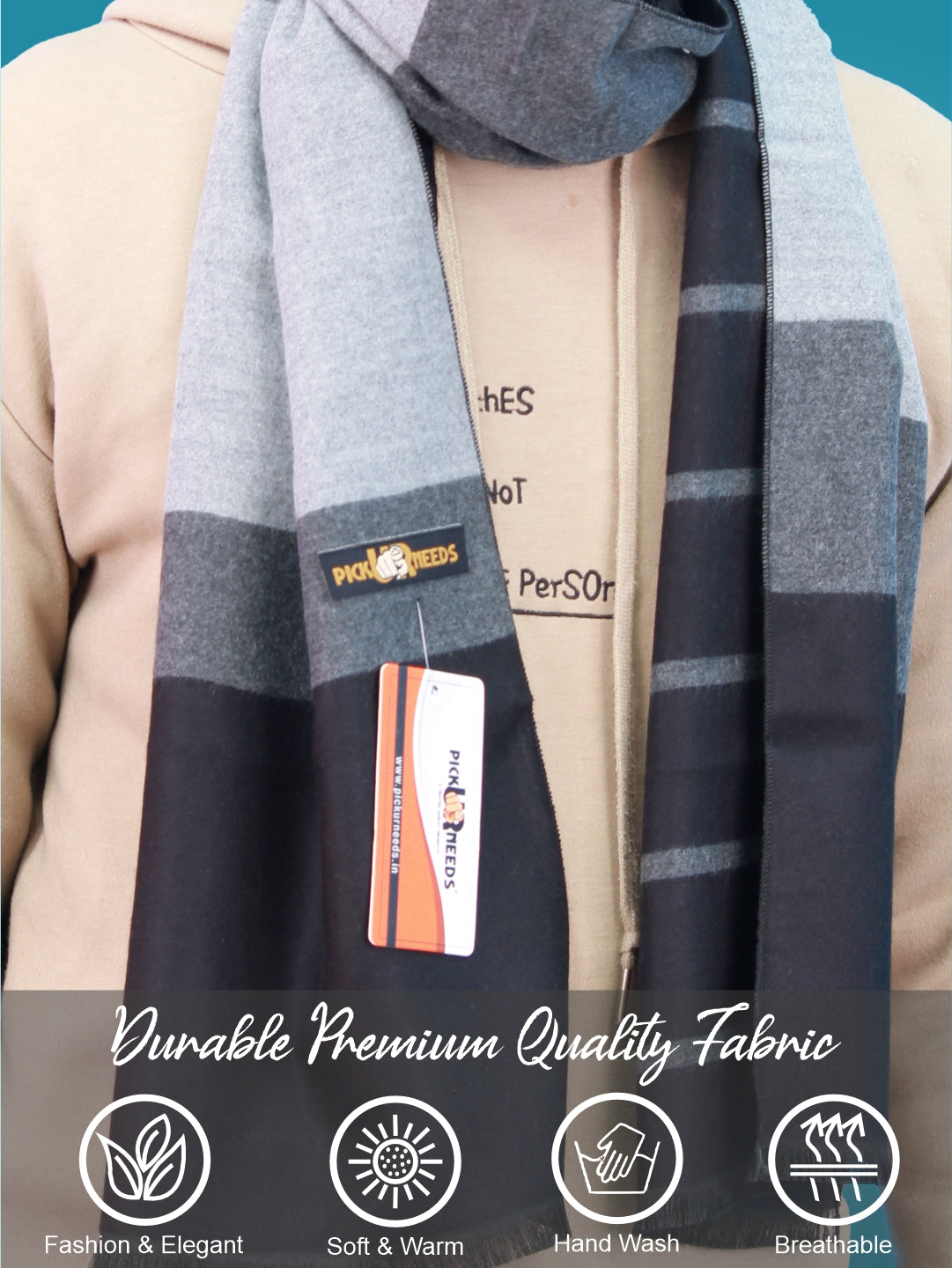 Pick Ur Needs Wool Blend Muffler for Men Soft Winter Scarf with Elegant Checks All-Day Comfort