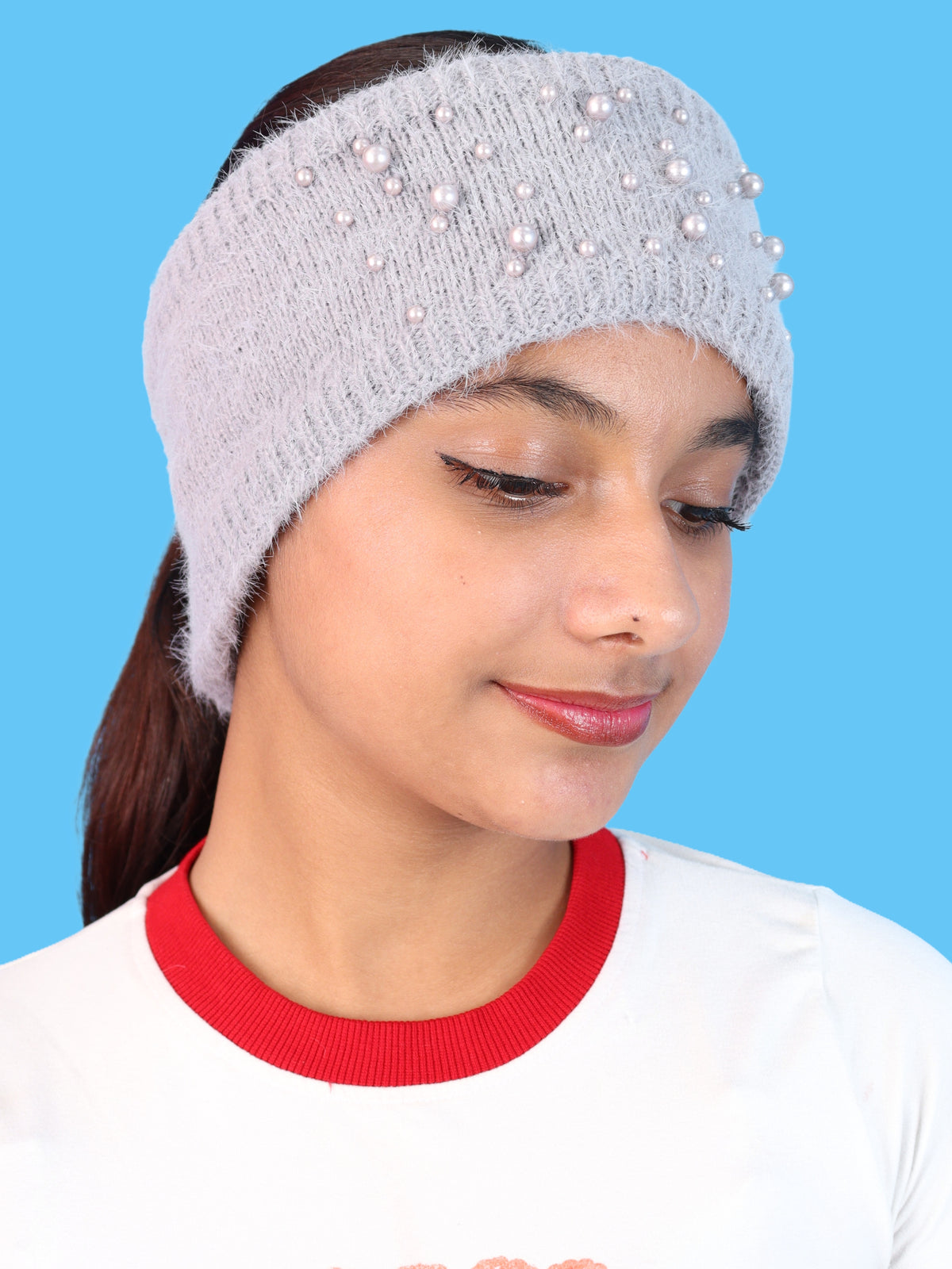 Pick Ur Needs Womens & Girls Soft Woolen Headband with Elegant Pearl Design Warm Stretchable Winter Ear Warmer Kanpatti.