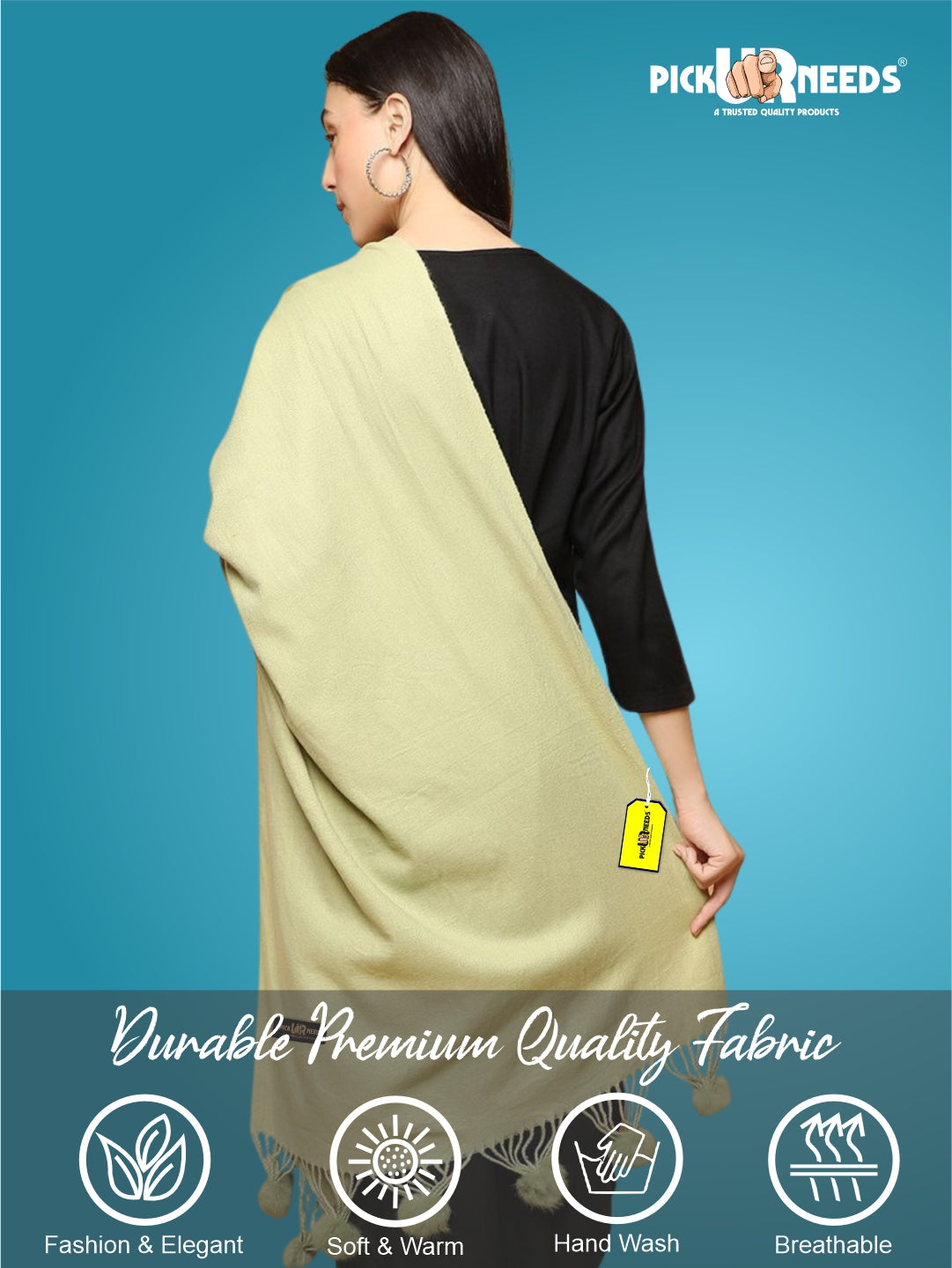 Pick Ur Needs Premium Women’s Wool Blend Scarf Soft Woolen Shawl Winter Stole with Tassels & Pom Poms