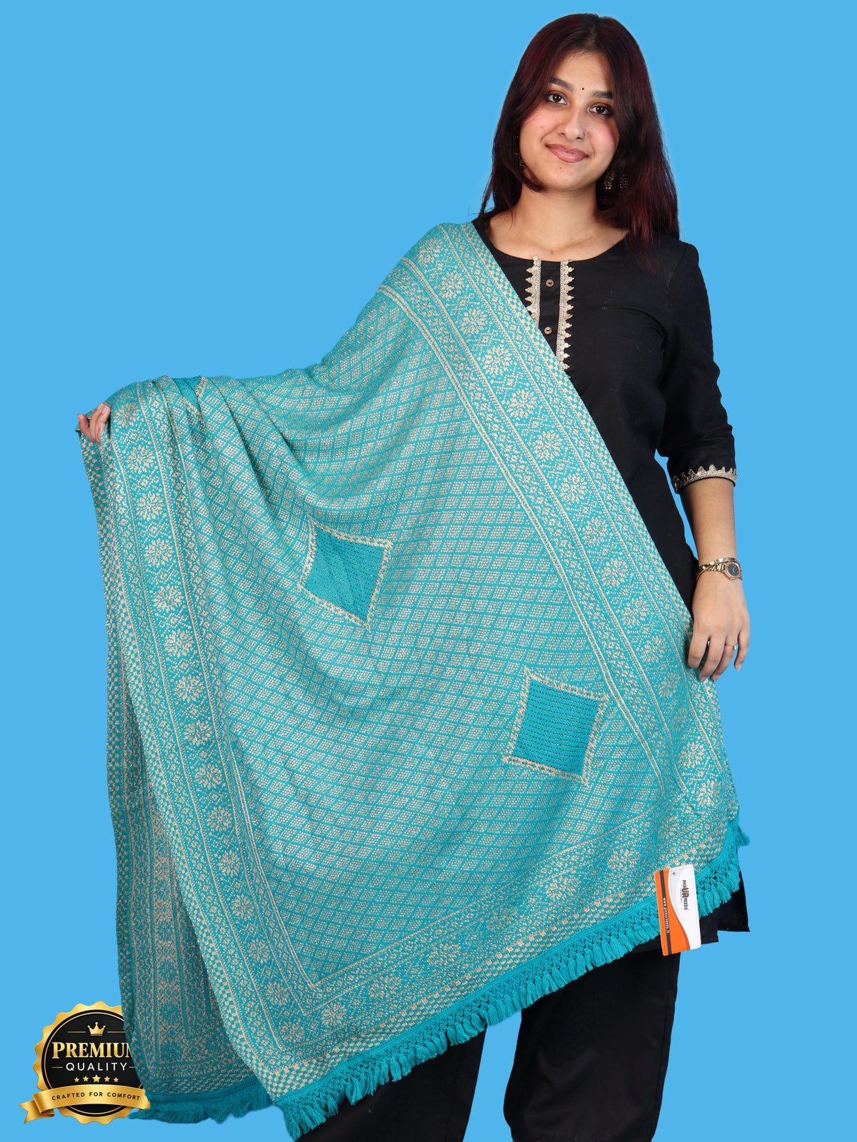 Pick Ur Needs Women & Girls Designer Shawl Stole with Elegant Woven Floral & Geometric Pattern, Soft Warm Winter Wrap with Fringed Border, Stylish Shoulder Scarf for Ladies