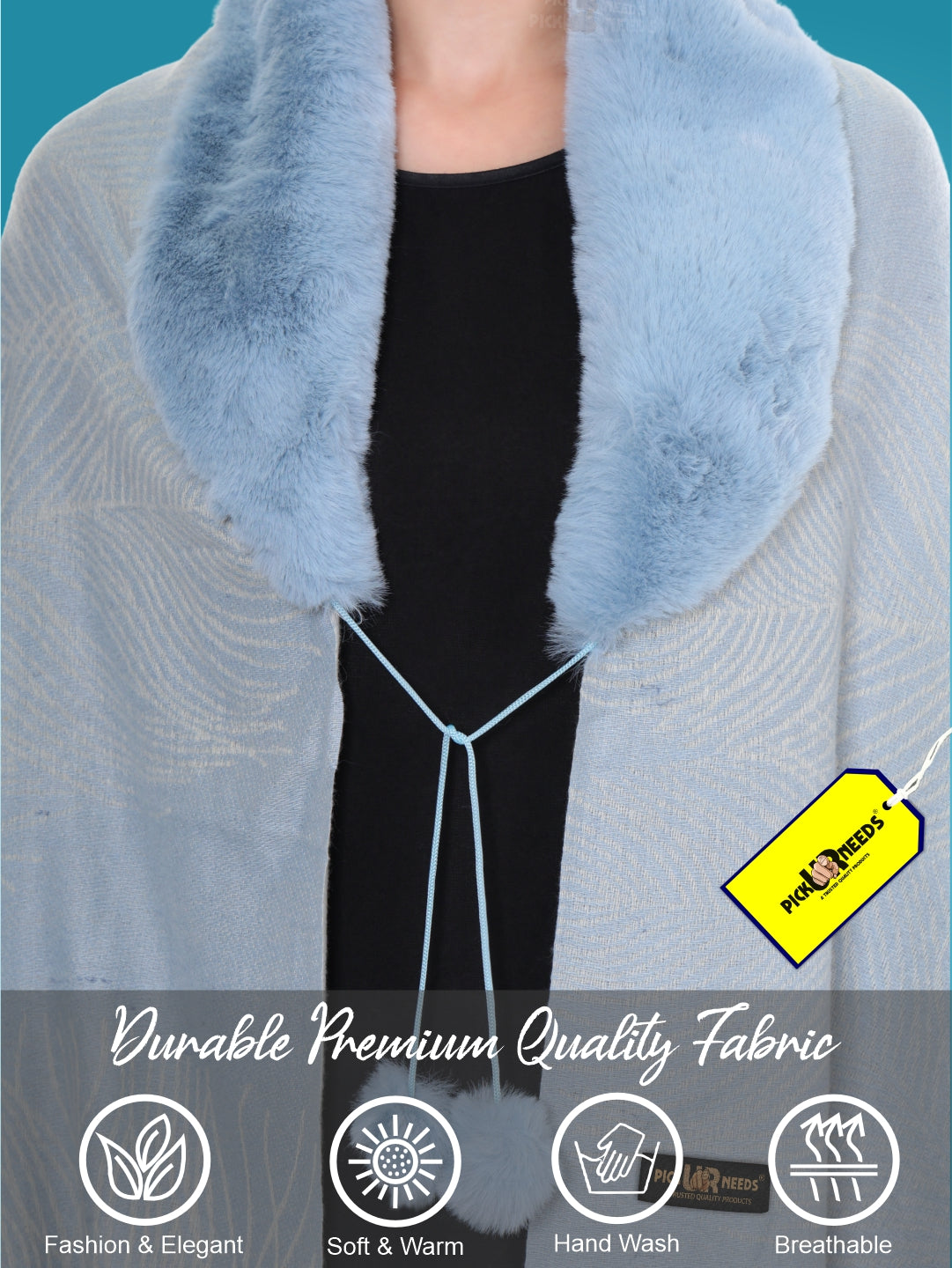 Pick Ur Needs Women’s Winter Shawl  Soft Woolen Stole with Faux Fur Collar  Elegant Poncho Shrug Wrap for Winter Warm Designer Scarf for Ladies