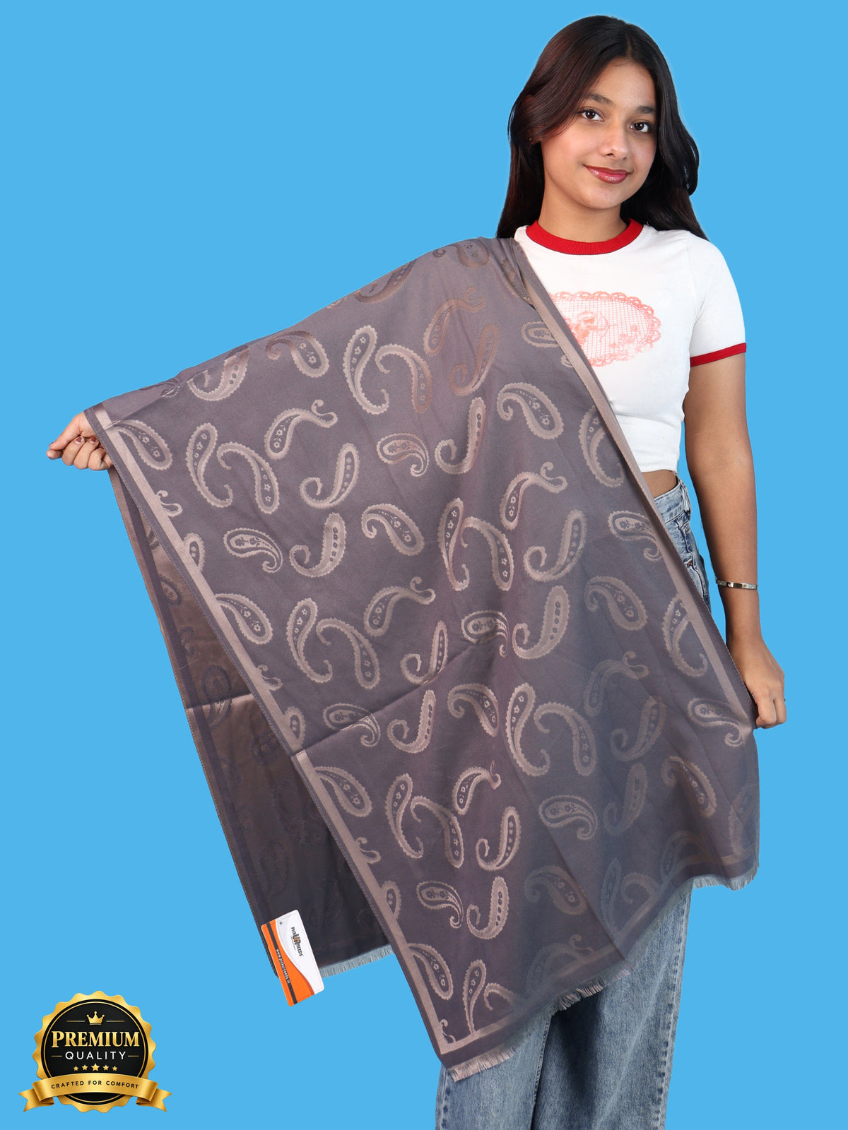 Pick Ur Needs Women & Girls Reversible 2 in 1 Woolen Muffler Soft Warm Dual Side Winter Scarf with Elegant Paisley Pattern