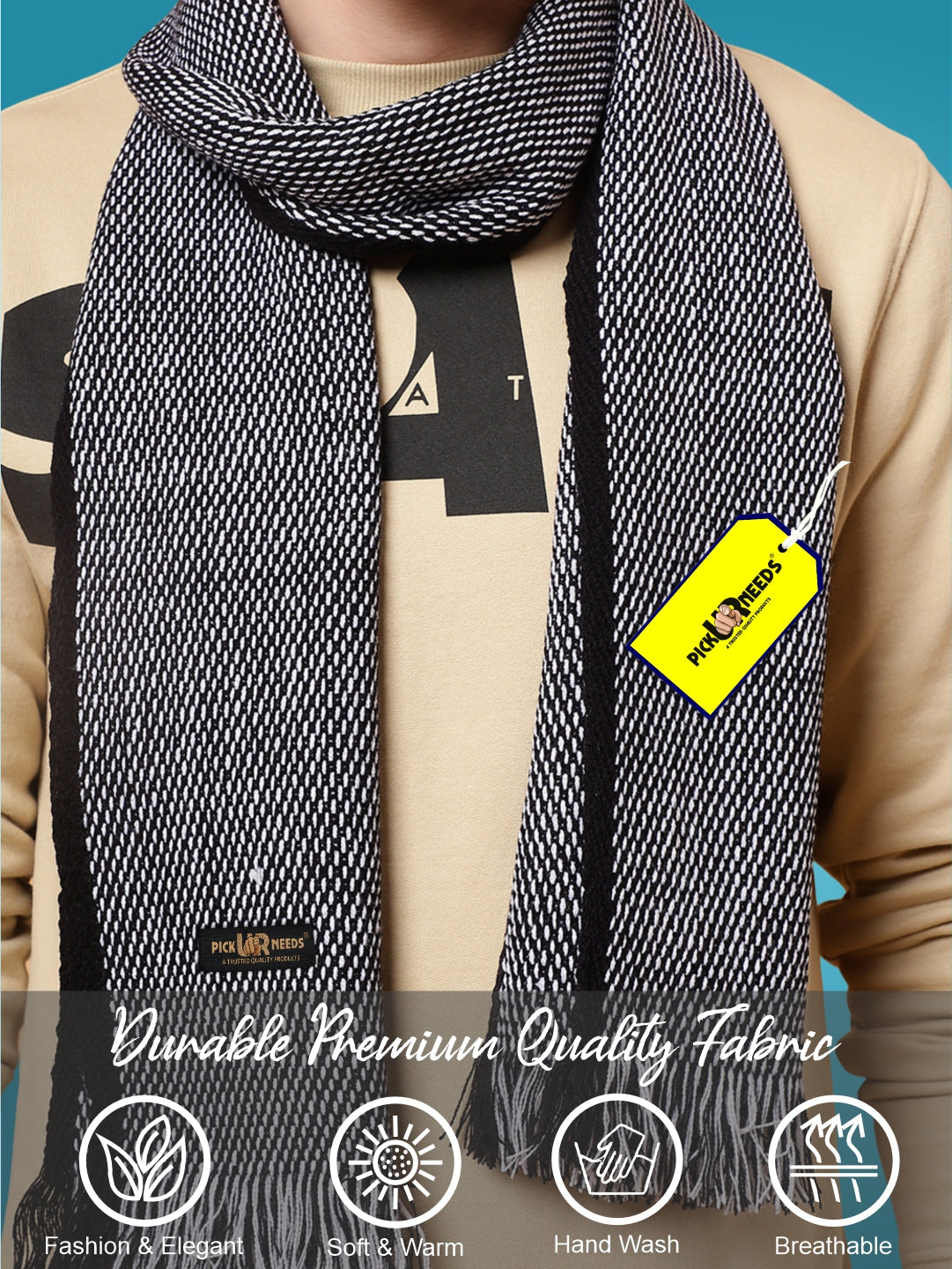 Pick Ur Needs Premium Men's Warm And Stylish Woolen Muffler With Multicolour Stripes And Stylish Tussles Ends