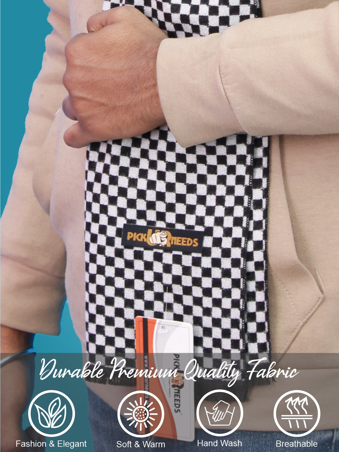 Pick Ur Needs Wool Blend Muffler for Men Soft Winter Scarf with Elegant Checks All-Day Comfort