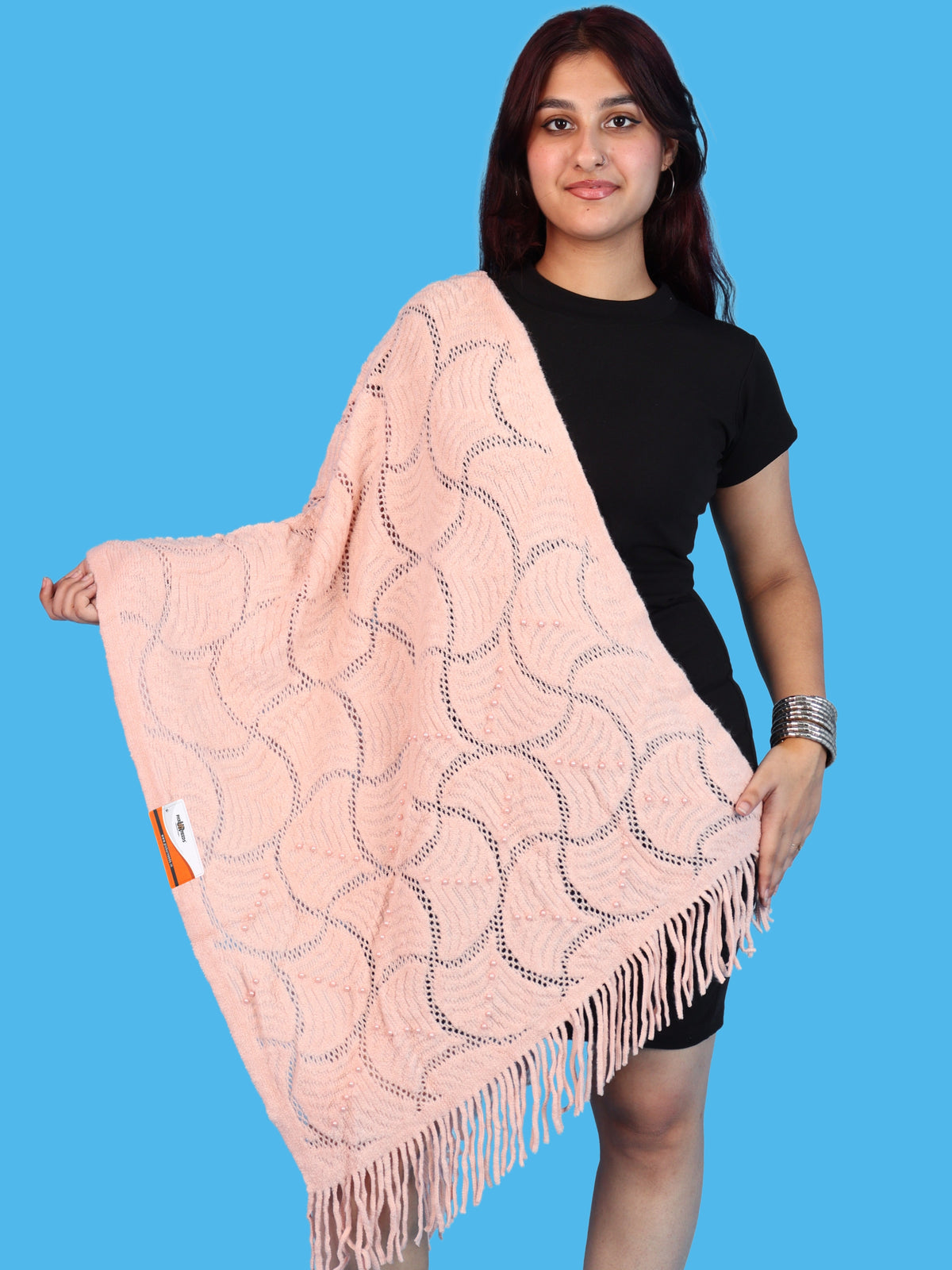 Pick Ur Needs Women & Girls Winter Warm Woolen Shawl Stole with Pearl Work & Fringes – Soft Stylish Wrap