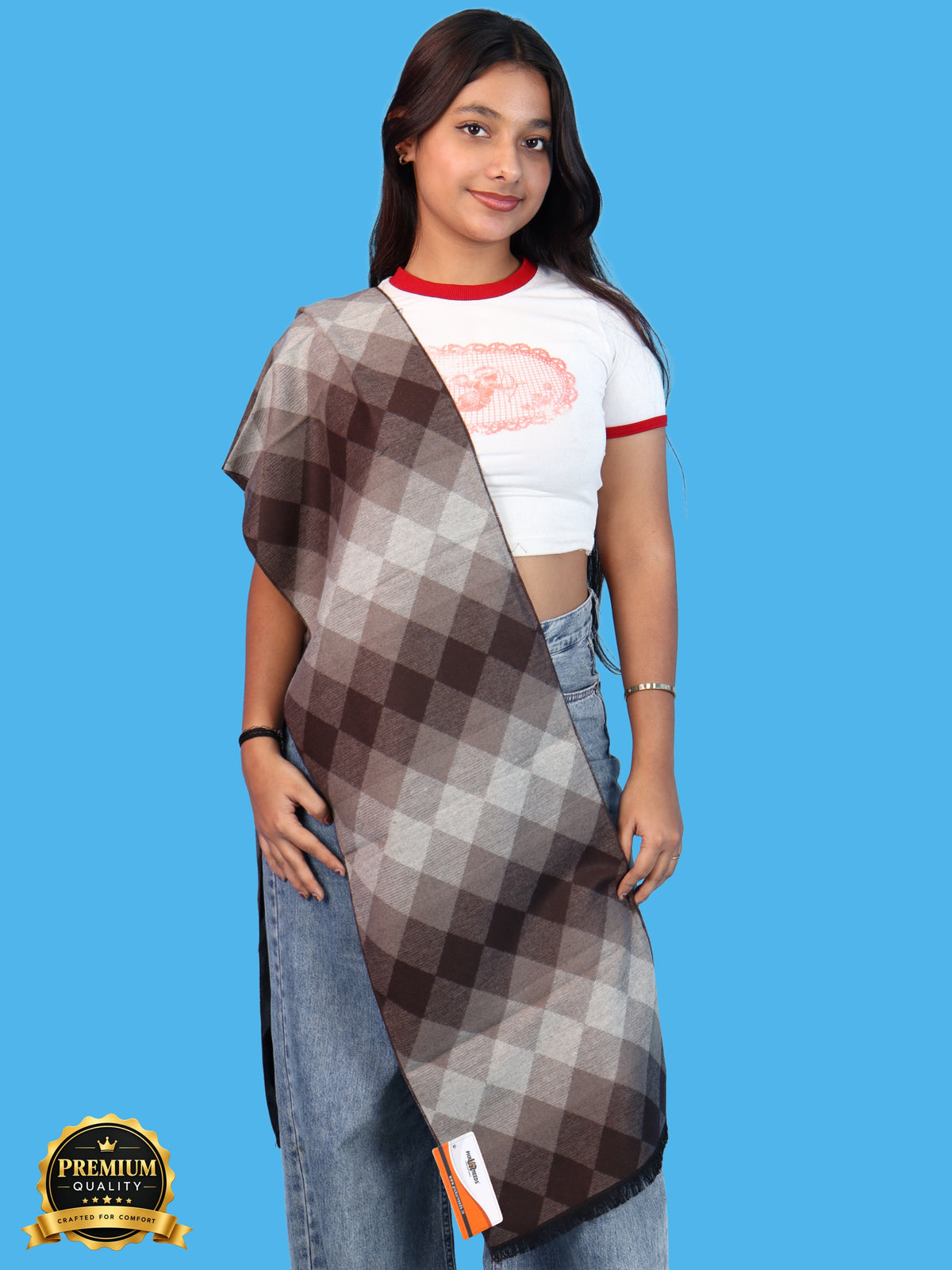 Pick Ur Needs Women & Girls Soft Woolen Checkered Muffler Warm Winter Neck Scarf with Stylish Checked Pattern