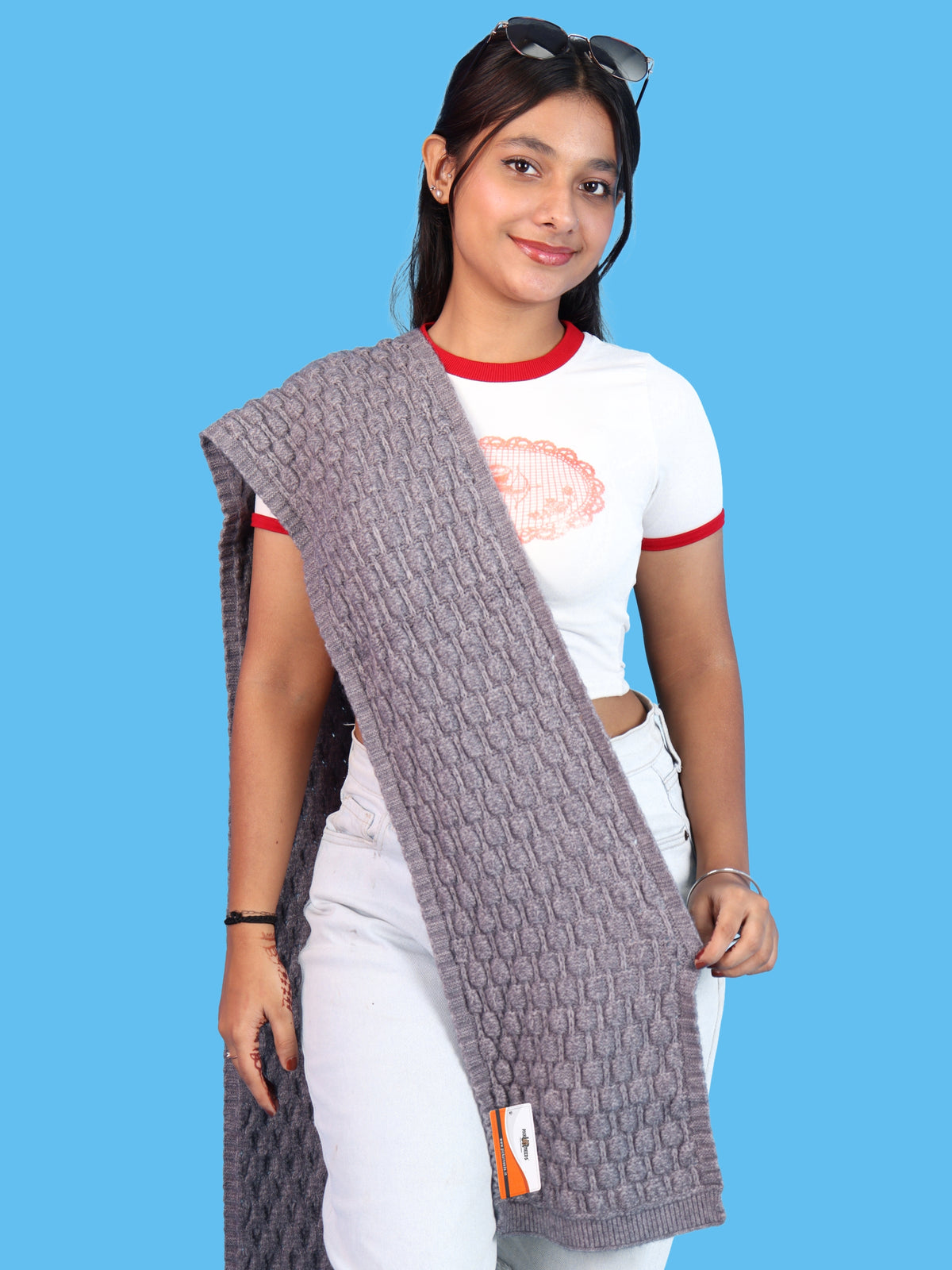 Pick Ur Needs Women and Girls Knitted Winter Muffler, Textured Woollen Scarf with Elegant Woven Pattern, Soft Warm Lightweight Neck Wrap
