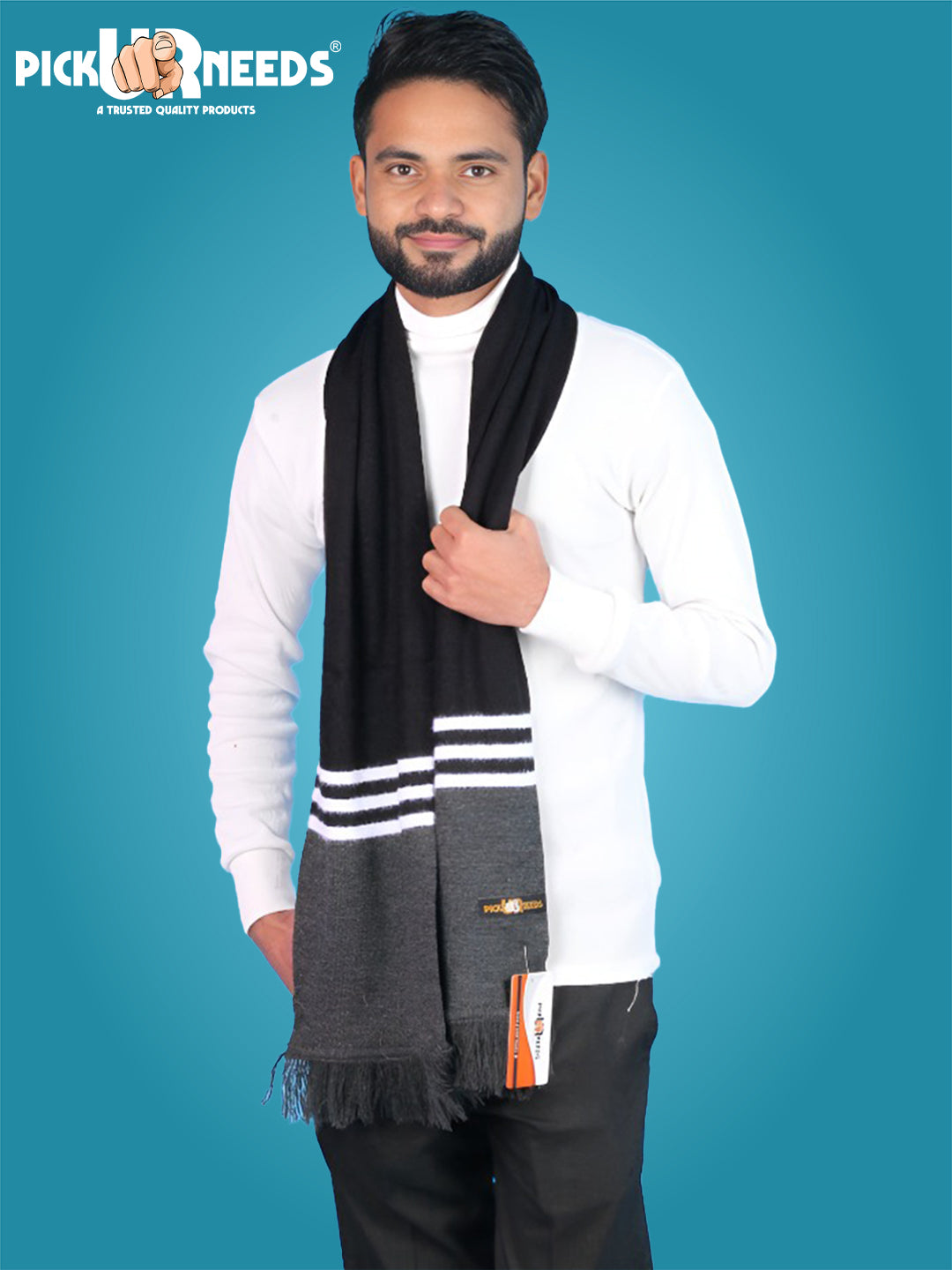 Pick Ur Needs Men's Stylish Striped Knitted Winter Scarf | Soft, Warm & Breathable Muffler for Casual & Formal Wear