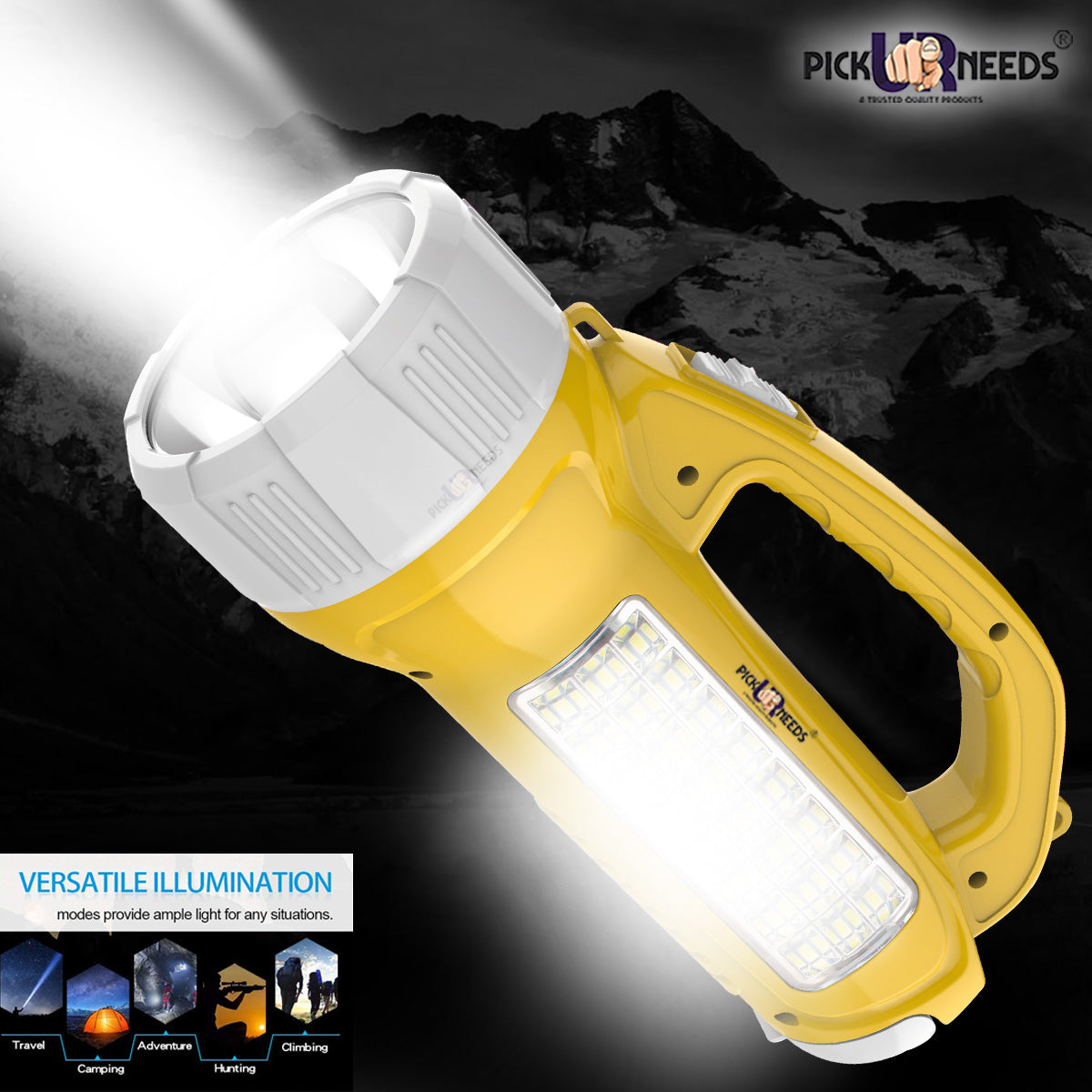 Pick Ur Needs Long Range LED Emergency 100W+24 SMD Rechargeable Search Torch Light