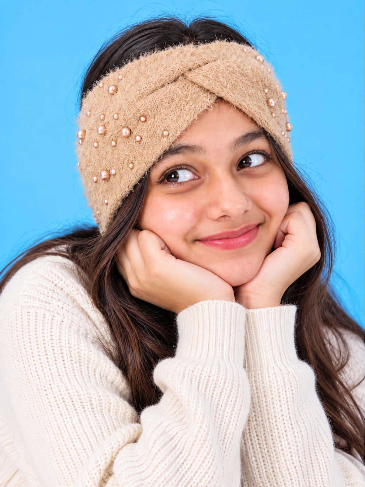 Pick Ur Needs Winter Ear Warmer Kanpatti Soft Woolen Headband with Elegant Pearl Design Warm Stretchable For Womens & Girls