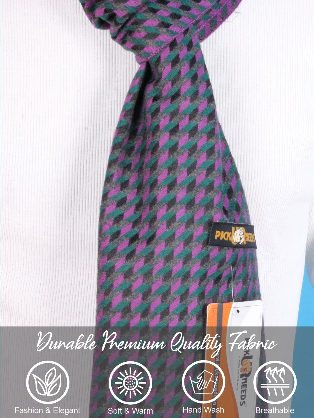 Pick Ur Needs Wool Blend Muffler for Men Soft Winter Scarf with Elegant Checks All-Day Comfort