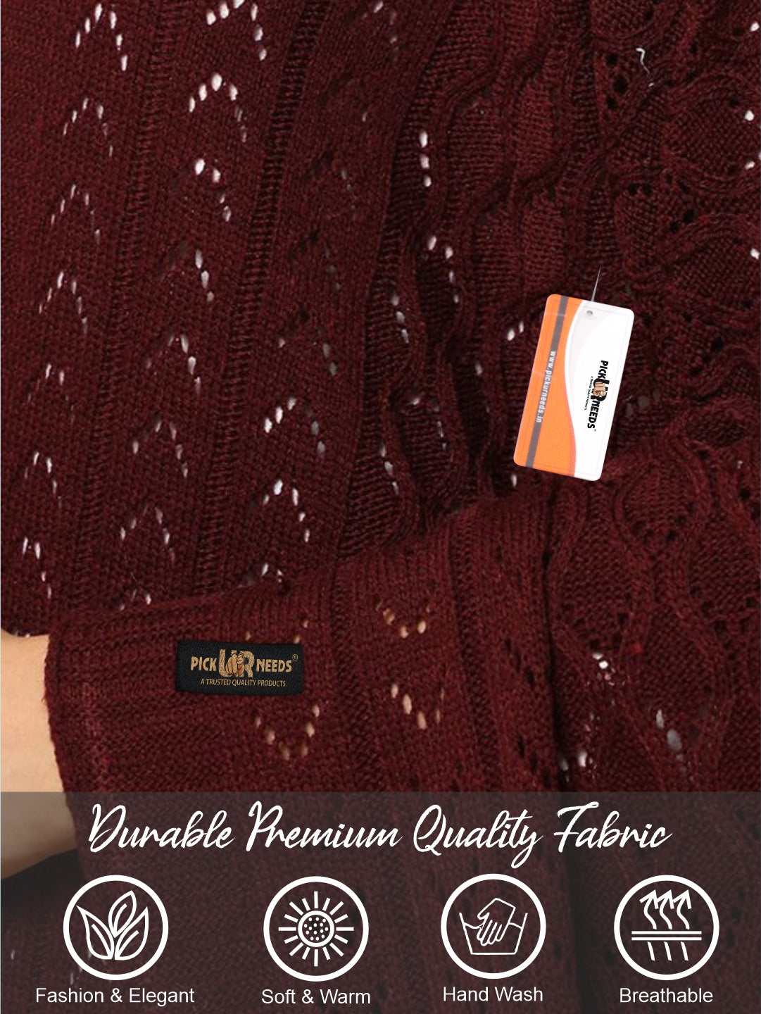 Pick Ur Needs Women’s Premium Knitted Winter Soft Shawl Woolen Warm Stole with Elegant Lace Pattern & Tassels For Girls