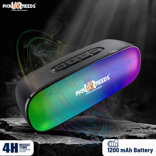 Pick Ur Needs 12W Bluetooth Speaker with RGB Disco Lights, 1200mAh Rechargeable Battery, Wireless Portable Speakers with FM Radio, USB & TF Card Support