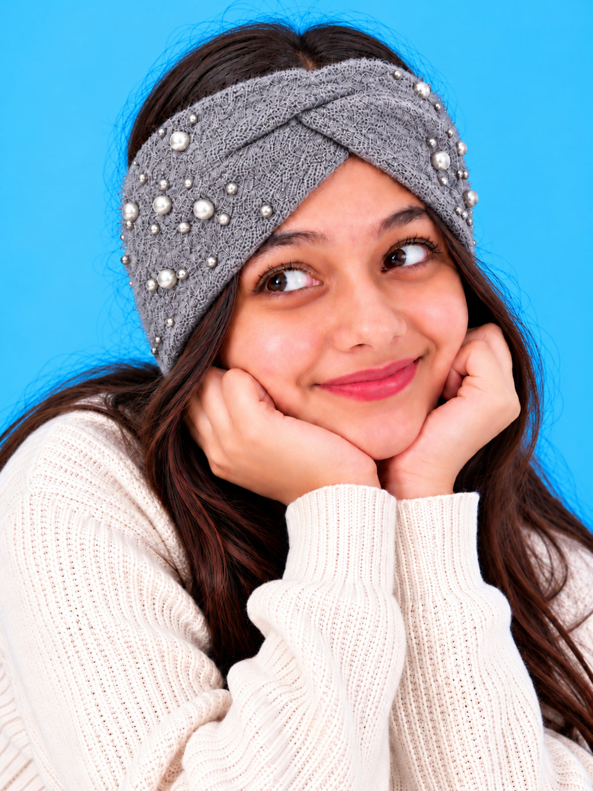 Pick Ur Needs Winter Ear Warmer Kanpatti Soft Woolen Headband with Elegant Pearl Design Warm Stretchable For Womens & Girls