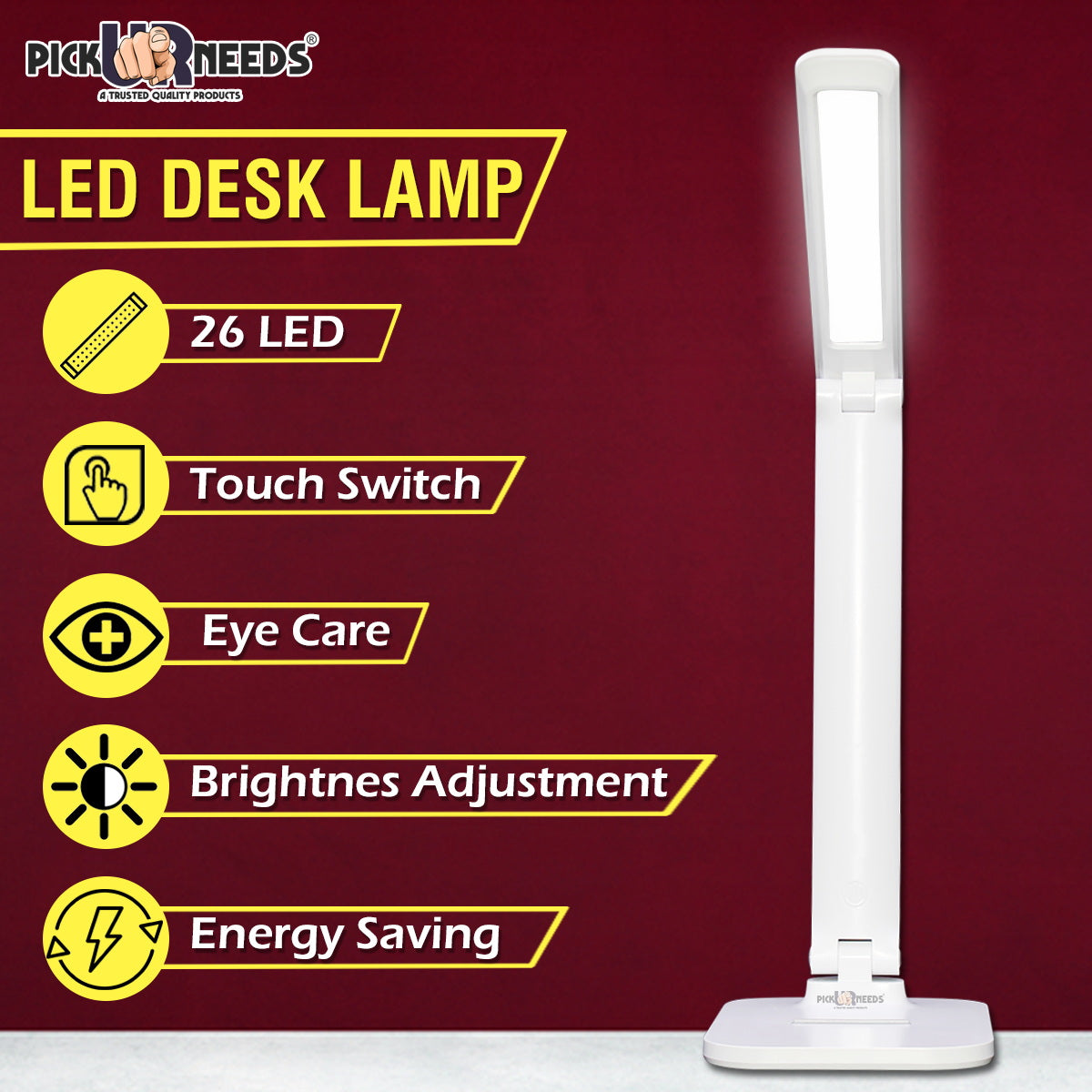 Pick Ur Needs Rechargeable Study table lamp Foldable With Touch Sensor Lithium Battery Dual Power Backup Study Lamp (42 cm, White)