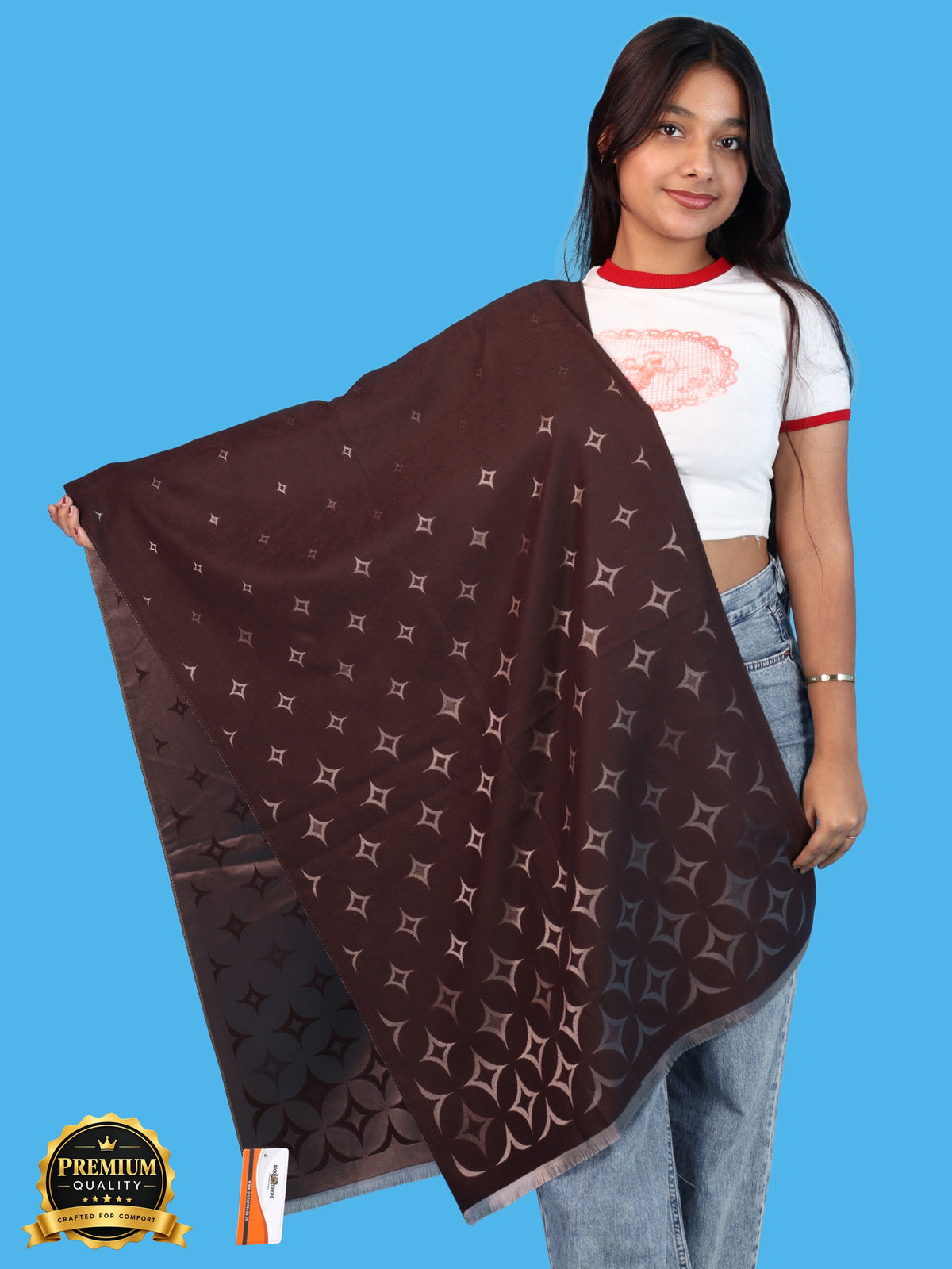 Pick Ur Needs Premium Womens 2-in-1 Reversible Shawl Stylish Printed Winter Shawls for Girls Soft Warm Woolen Stole