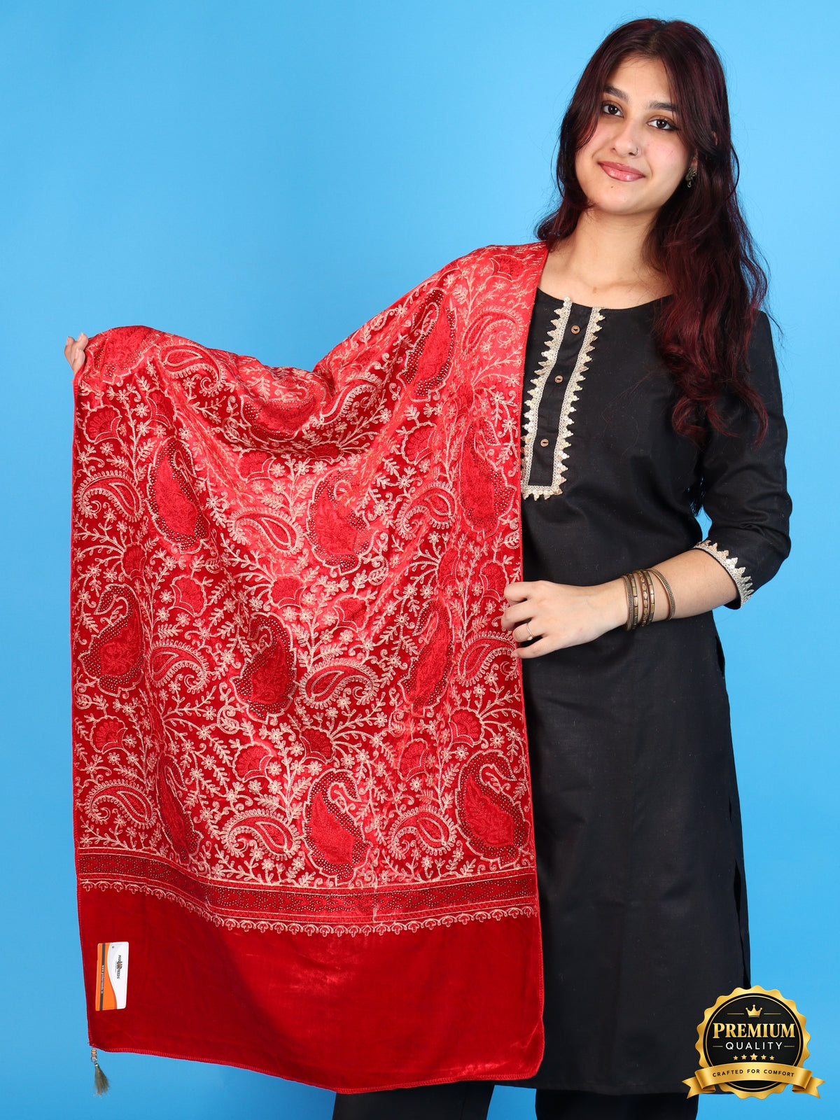 Pick Ur Needs Premium Winter Shawl for Women Ultra Soft & Cozy Warm Velvet Fabric with Rich Traditional Floral Design For Girls