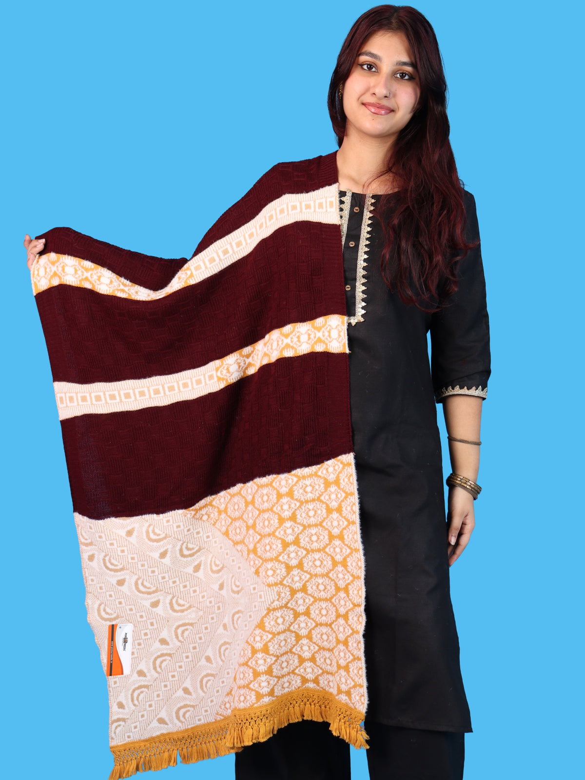 Pick Ur Needs Winter Girls & Womens Woolen Shawl, Soft Warm Printed Wrap with Elegant Pattern & Fringe Border