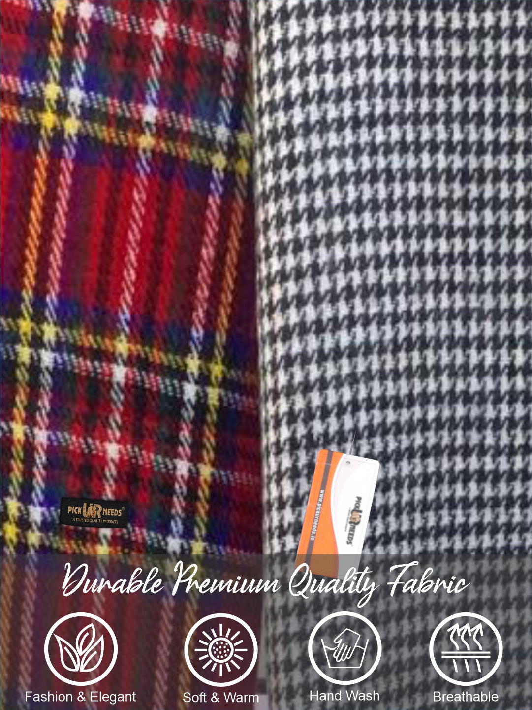 Pick Ur Needs Reversible Winter Muffler for Men Premium Soft Wool Blend Scarf Dual-Design Check & Houndstooth Pattern Warm & Stylish Winter Neck Wrap