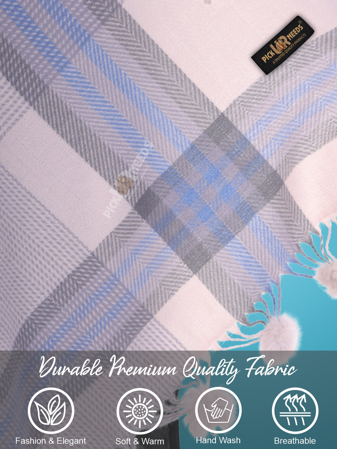 Pick Ur Needs Women's Soft Plaid Shawl Wrap Scarf with Pom Poms Warm Blanket Stole Fashionable Winter Gift for Ladies