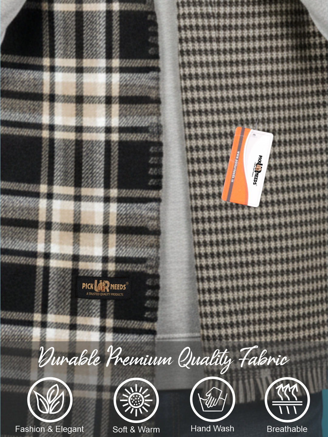 Pick Ur Needs Reversible Winter Muffler for Men Premium Soft Wool Blend Scarf Dual-Design Check & Houndstooth Pattern Warm & Stylish Winter Neck Wrap