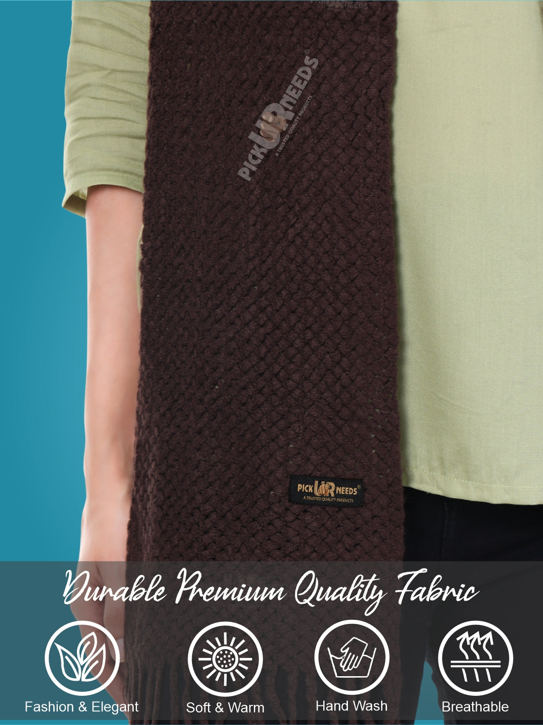 Pick Ur Needs Women's Chunky Knit Scarf  Soft, Warm & Breathable Winter Muffler  Unisex Solid Tan Textured Knit with Fringes