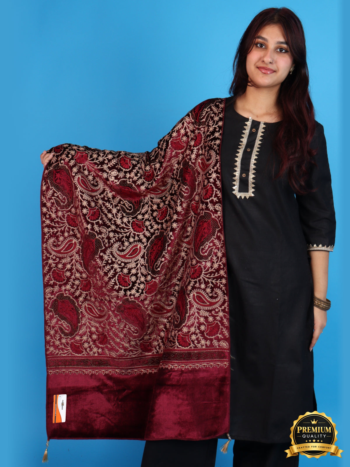 Pick Ur Needs Premium Winter Shawl for Women Ultra Soft & Cozy Warm Velvet Fabric with Rich Traditional Floral Design For Girls