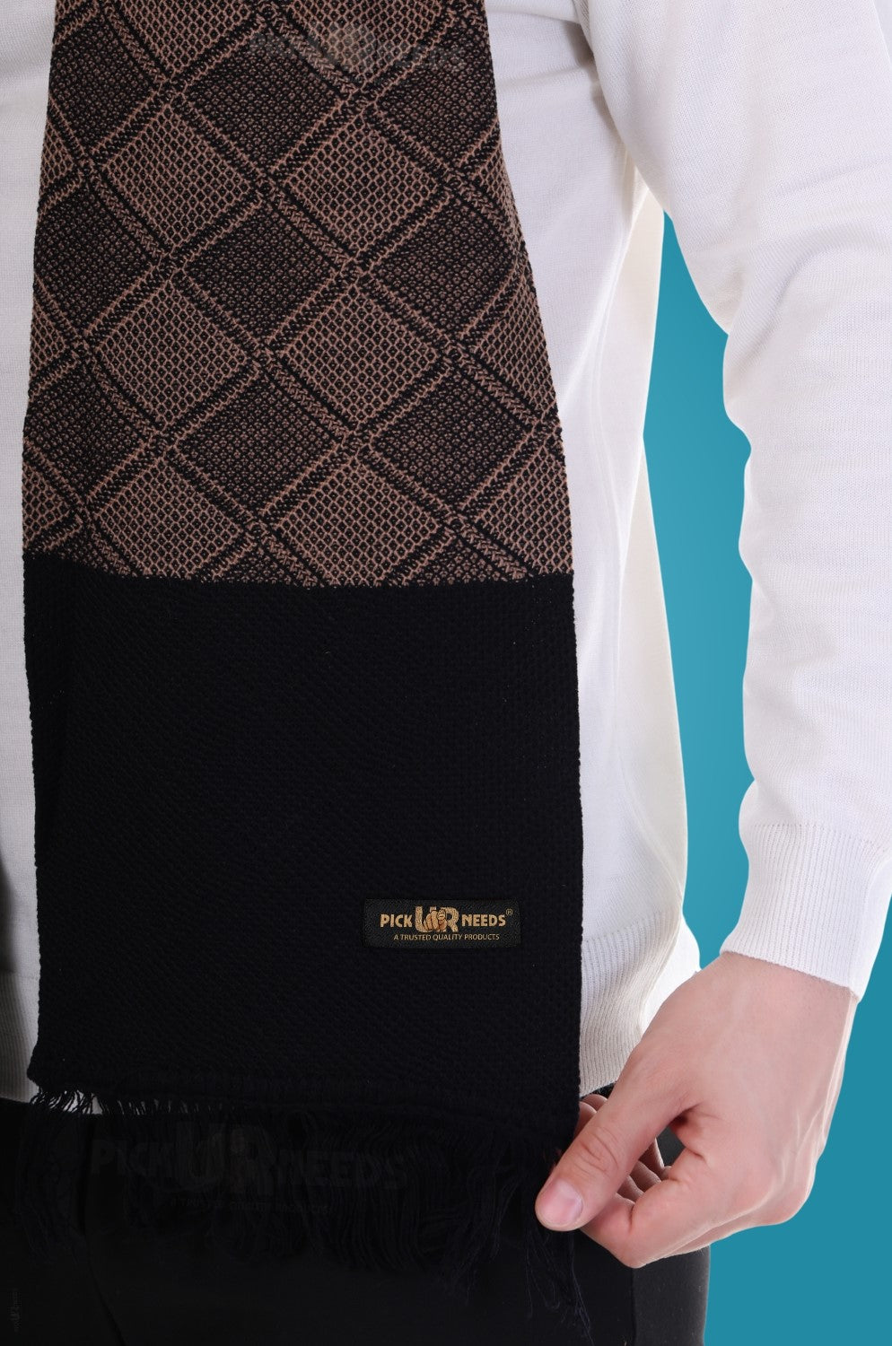 Pick Ur Needs Men’s Premium Winter Scarf Soft Knitted Muffler with Diamond Pattern Warm, Stylish & Lightweight for Cold Weather