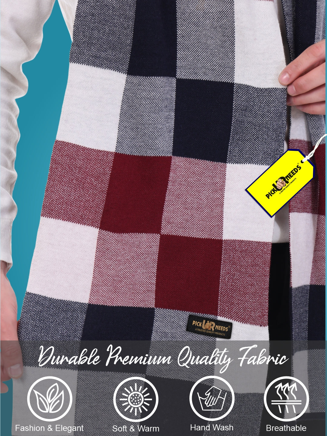 Pick Ur Needs Men’s Woolen Muffler Stylish Checked Soft & Warm Wool Blend Winter Scarf Hand Washable Neck Wrap