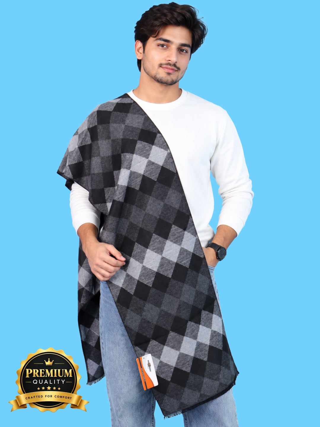 Pick Ur Needs Premium Winter Muffler for Men & Boys Soft & Warm Checkered Design Woolen Style Scarf Stylish Long Neck Wrap for Winter Wear