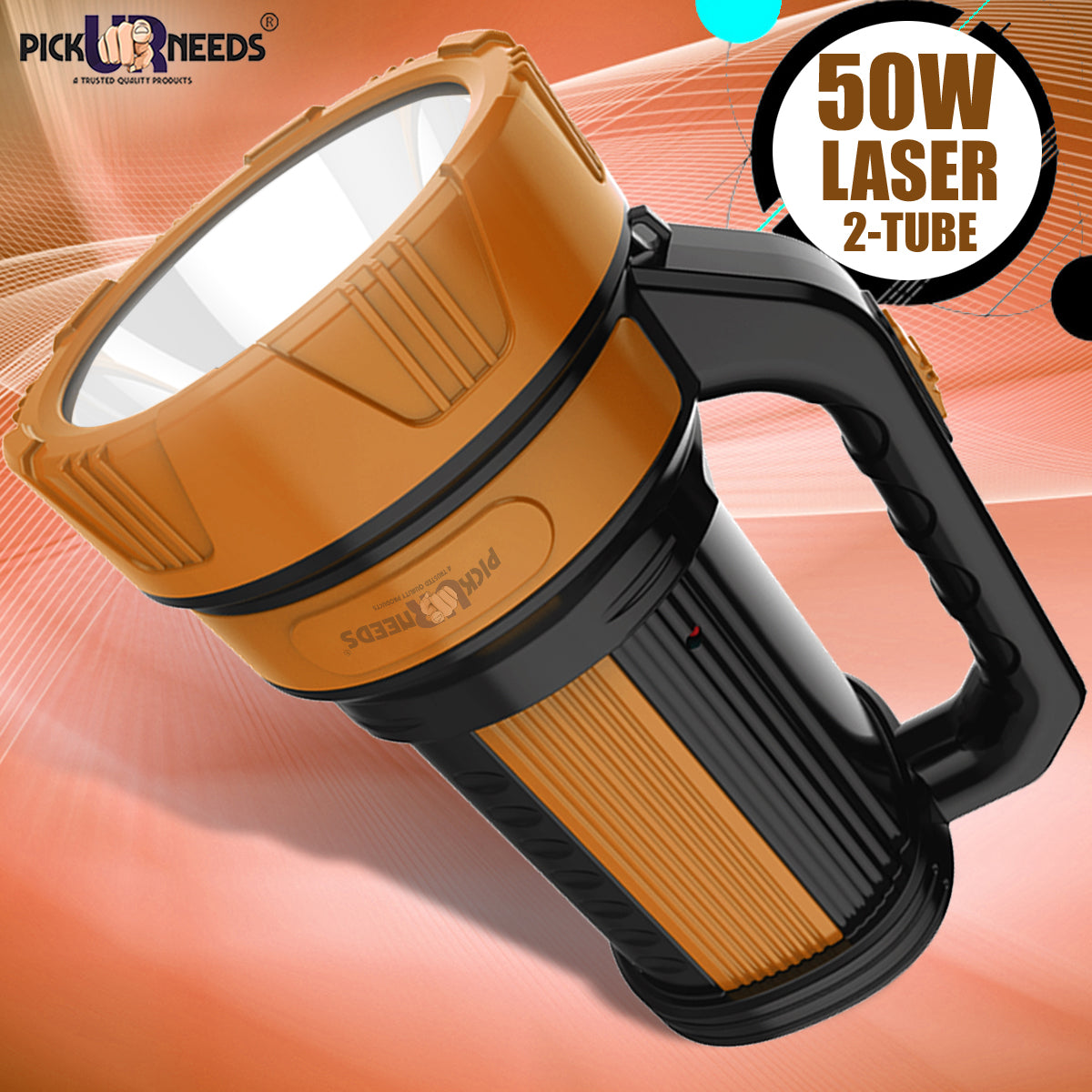 Pick Ur Needs Premium Quality 50 Watt Rechargeable Long Range Search Torch With 2 Side Emergency Tube Light