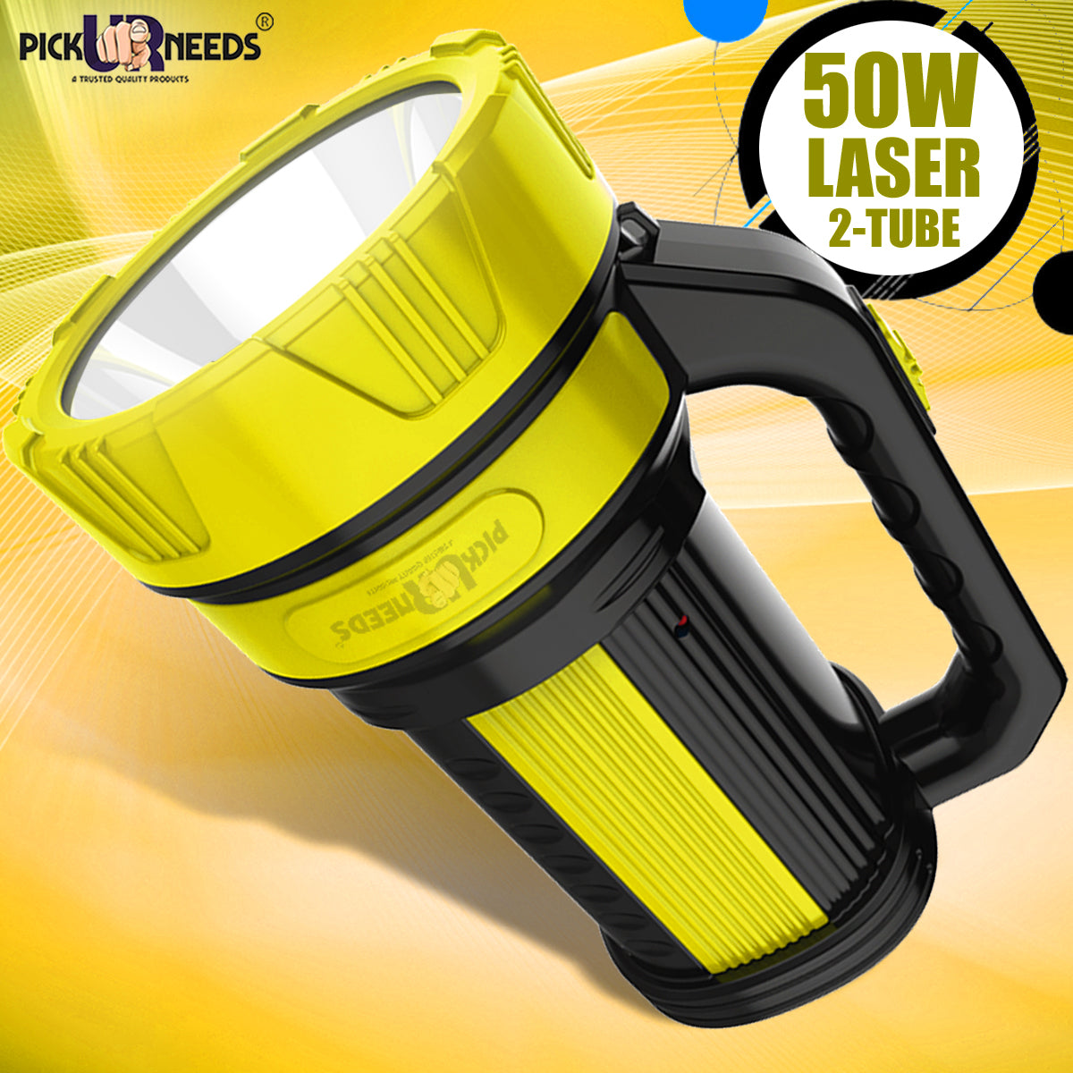 Pick Ur Needs Premium Quality 50 Watt Rechargeable Long Range Search Torch With 2 Side Emergency Tube Light
