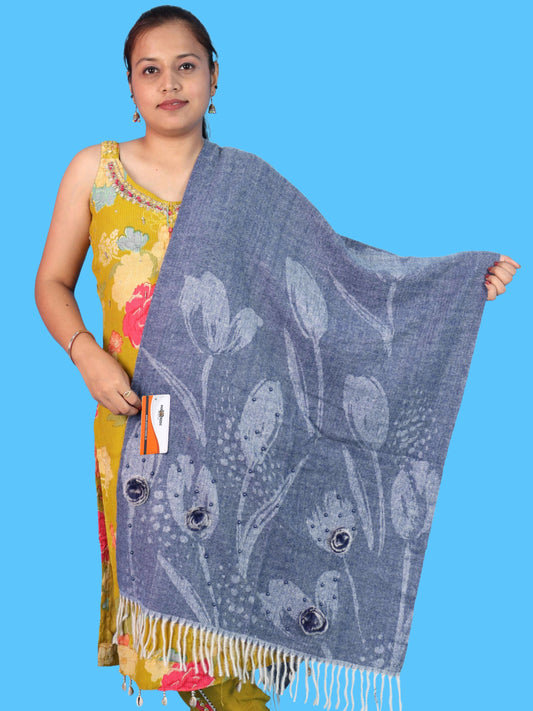 Pick Ur Needs Ladies Premium Printed Winter Shawl with Floral Pattern, Decorative Bead Detailing, Soft Warm Wrap with Fringe Tassels for Women & Girls