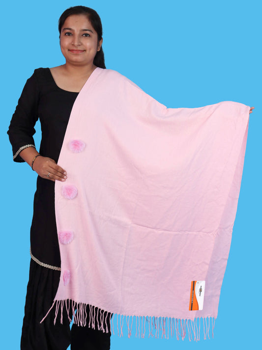 Pick Ur Needs Women Girls Winter Shawl with Pom Pom Detailing & Fringed Edges Lightweight Stole Fashion Wrap