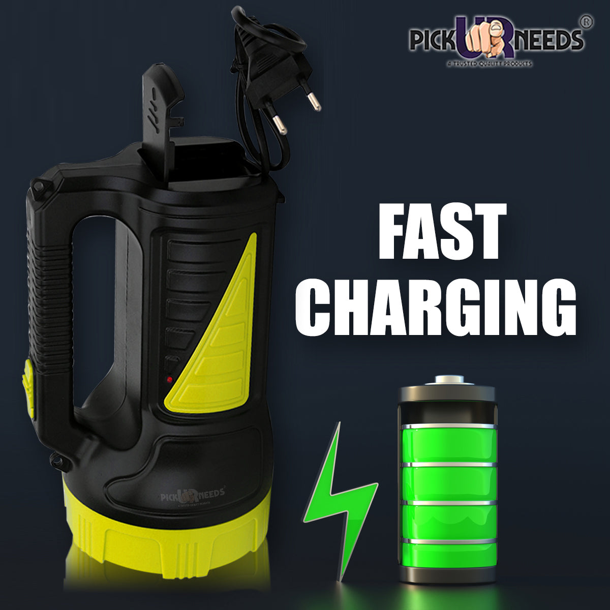 Pick Ur Needs Solar Rechargeable LED Torch Light with Lantern | Dual Light Modes (Low/High) | 4H Charging, 6H Backup | 2500mAh Battery | Portable Emergency Camping Light