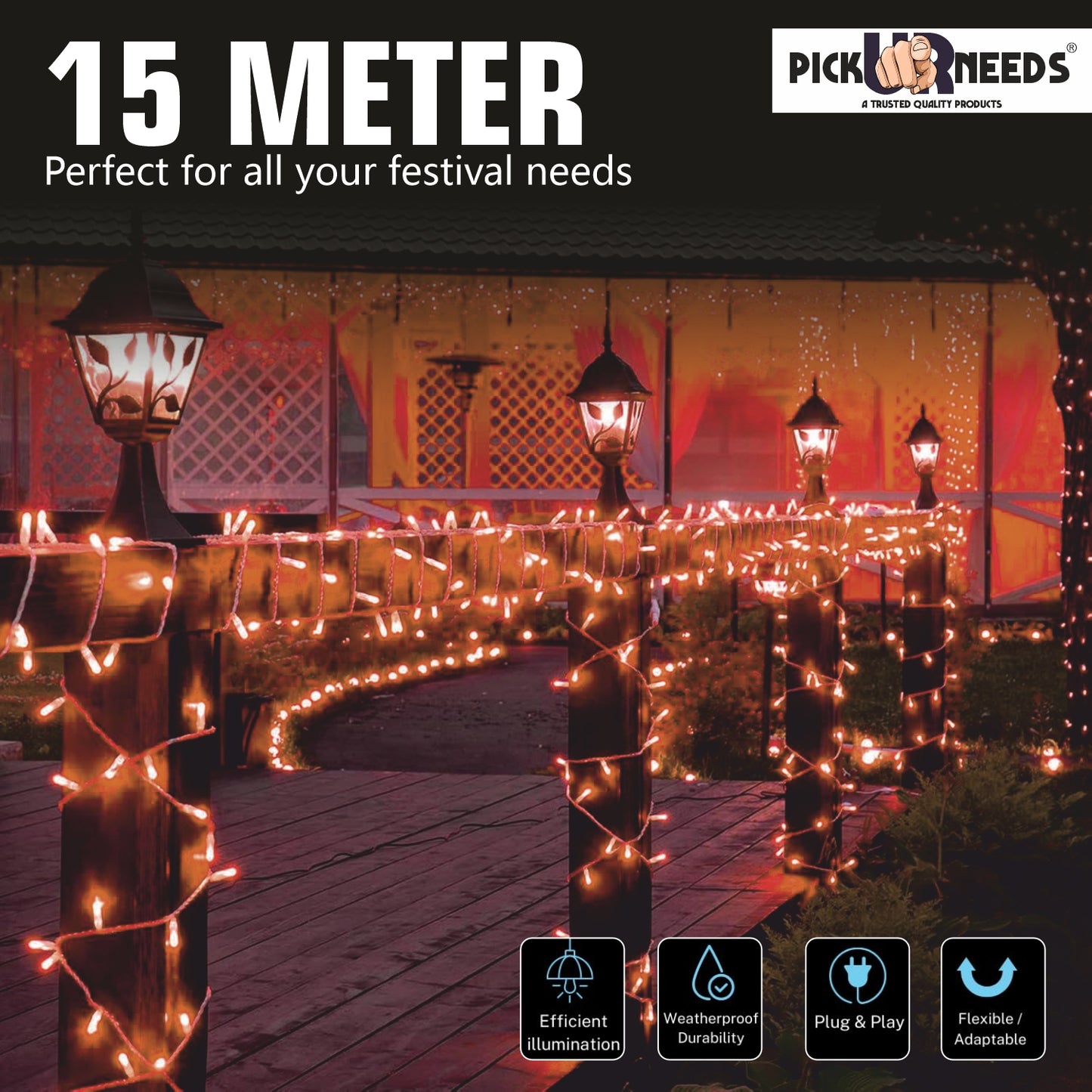 Pick Ur Needs 40 LEDs 15 m Orange Steady String Rice Lights