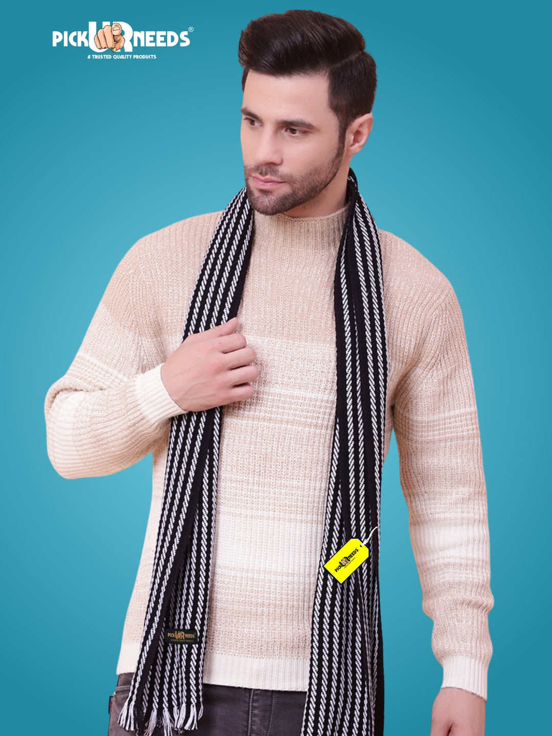 Pick Ur Needs Premium Men's Warm And Stylish Woolen Muffler With Multicolour Stripes And Stylish Tussles Ends