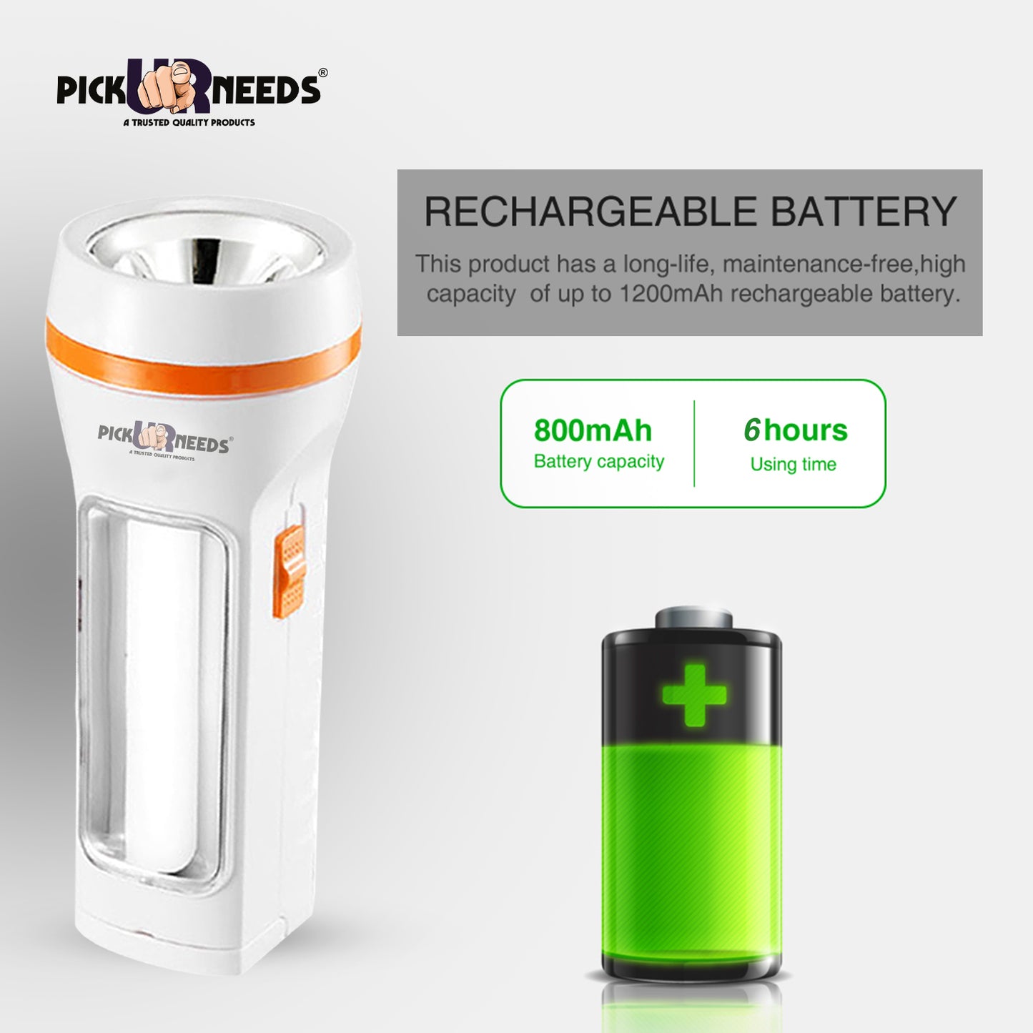 Pick Ur Needs Emergency LED Rechargeable 25W Search Torch Light With Slide Charging Plug (Pack of 2)