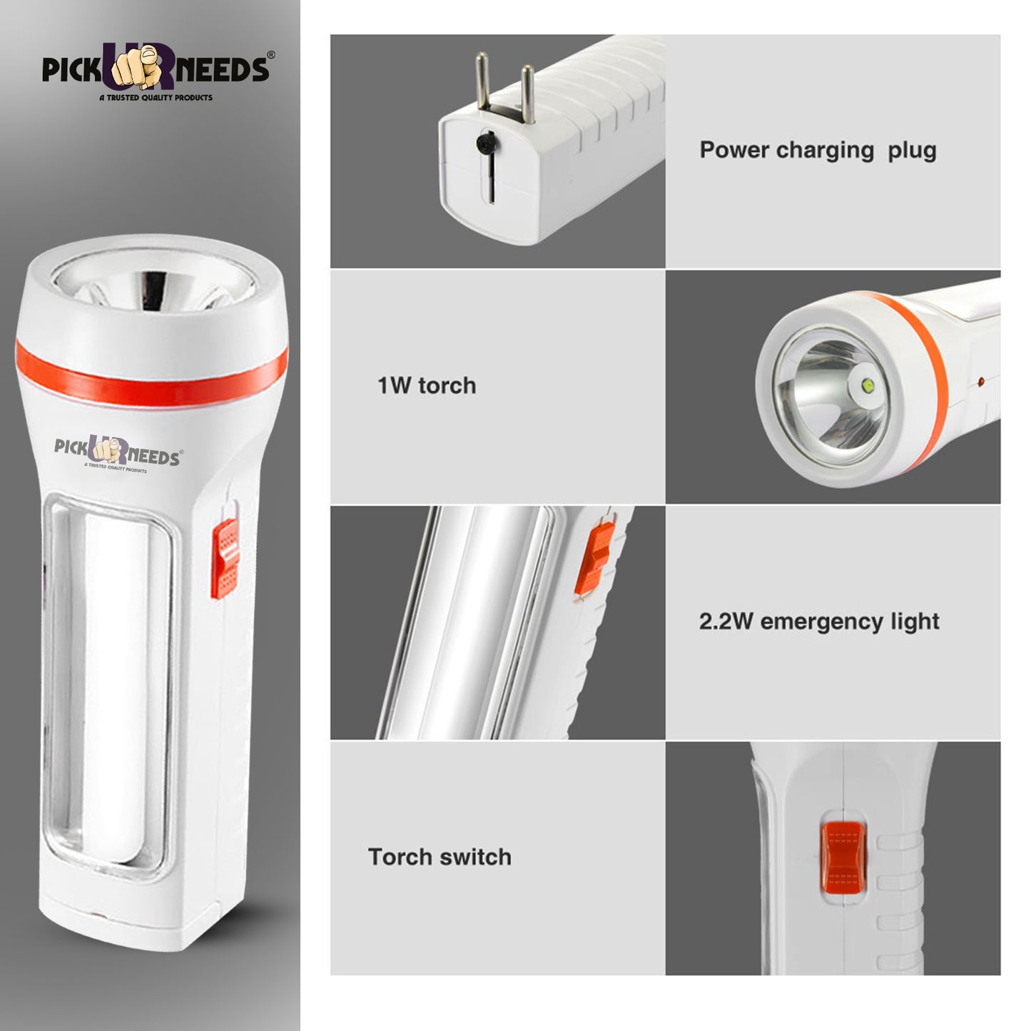 Pick Ur Needs Emergency LED Rechargeable 35W Search Torch Light With Slide Charging Plug