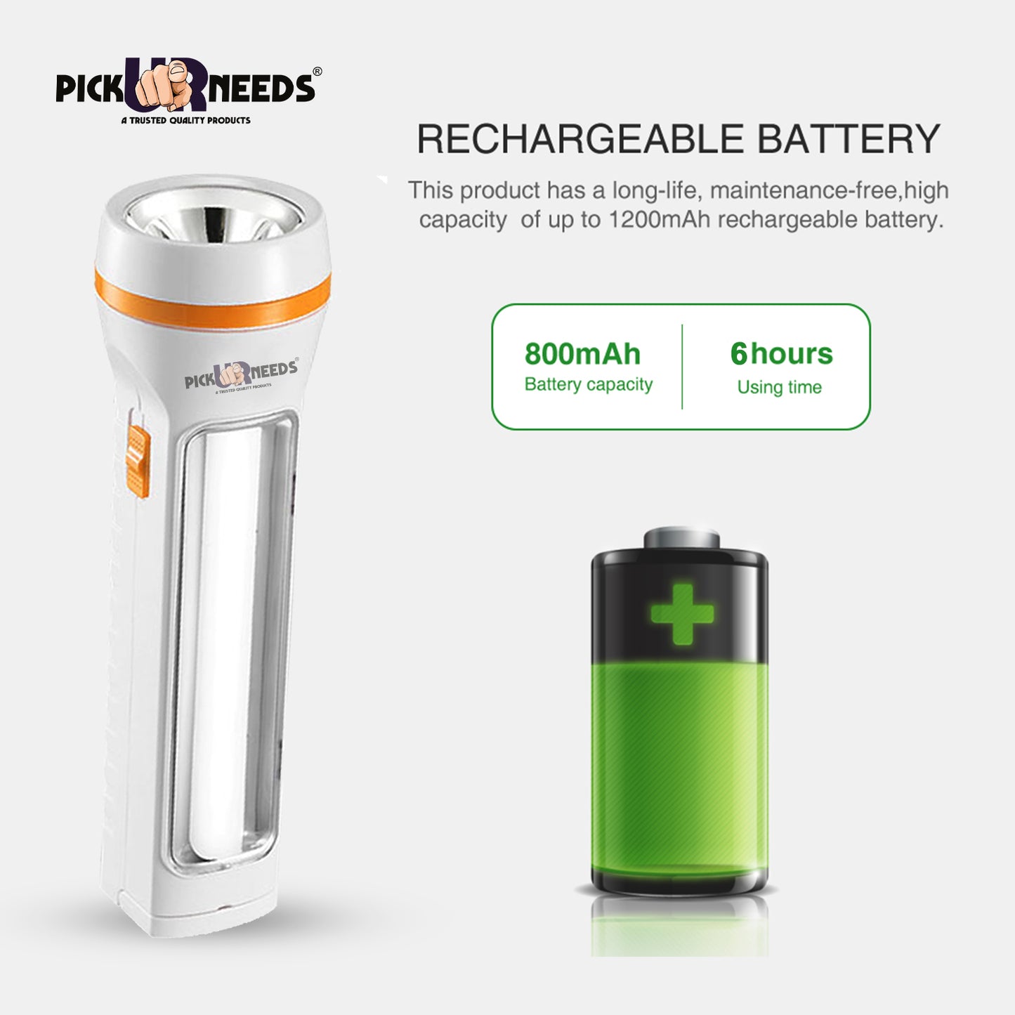 Pick Ur Needs Emergency Rechargeable LED 50W Search Torch Light With Slide Charging Plug (Pack of 2)