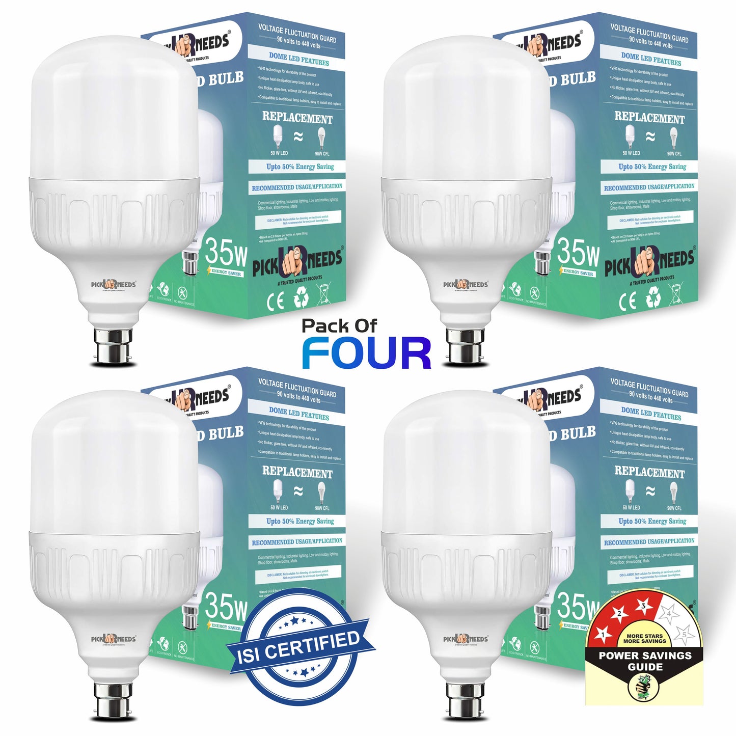 Pick Ur Needs 35 Watt High Brightness Bulb With 50 SMD LED B22 D AC Bulb 0 hrs Bulbs Emergency Light  (White) pack of 4