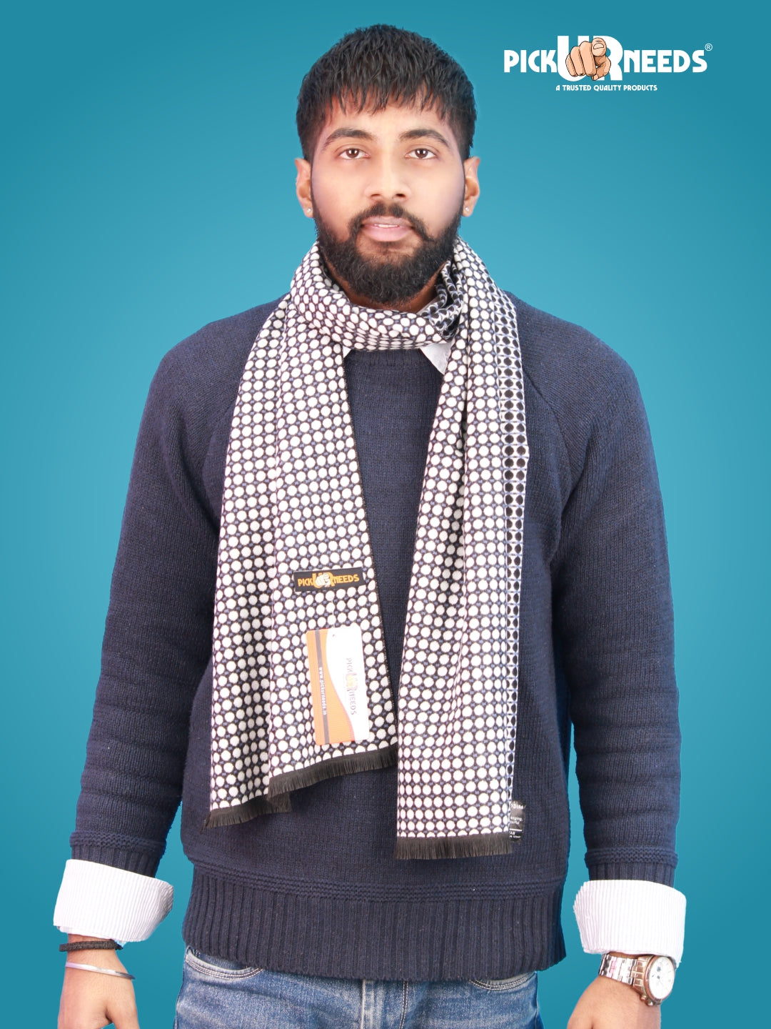 Pick Ur Needs Wool Blend Muffler for Men Soft Winter Scarf with Elegant Checks All-Day Comfort