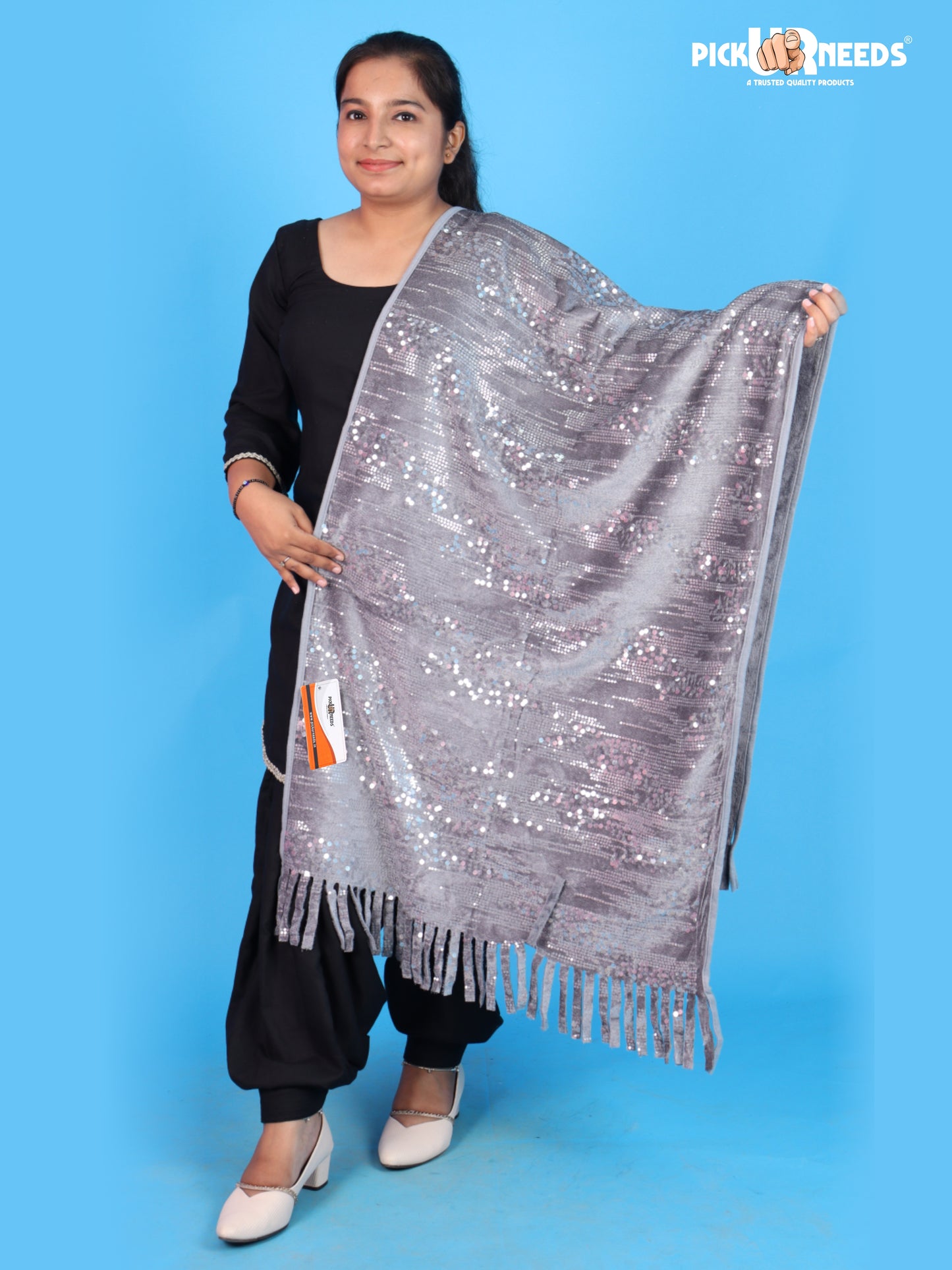 Pick Ur Needs Womens & Girls Shawl Stylish Sparkle Stole with Shimmering Sequin Design & Long Fringe Tassels For Festive, Wedding