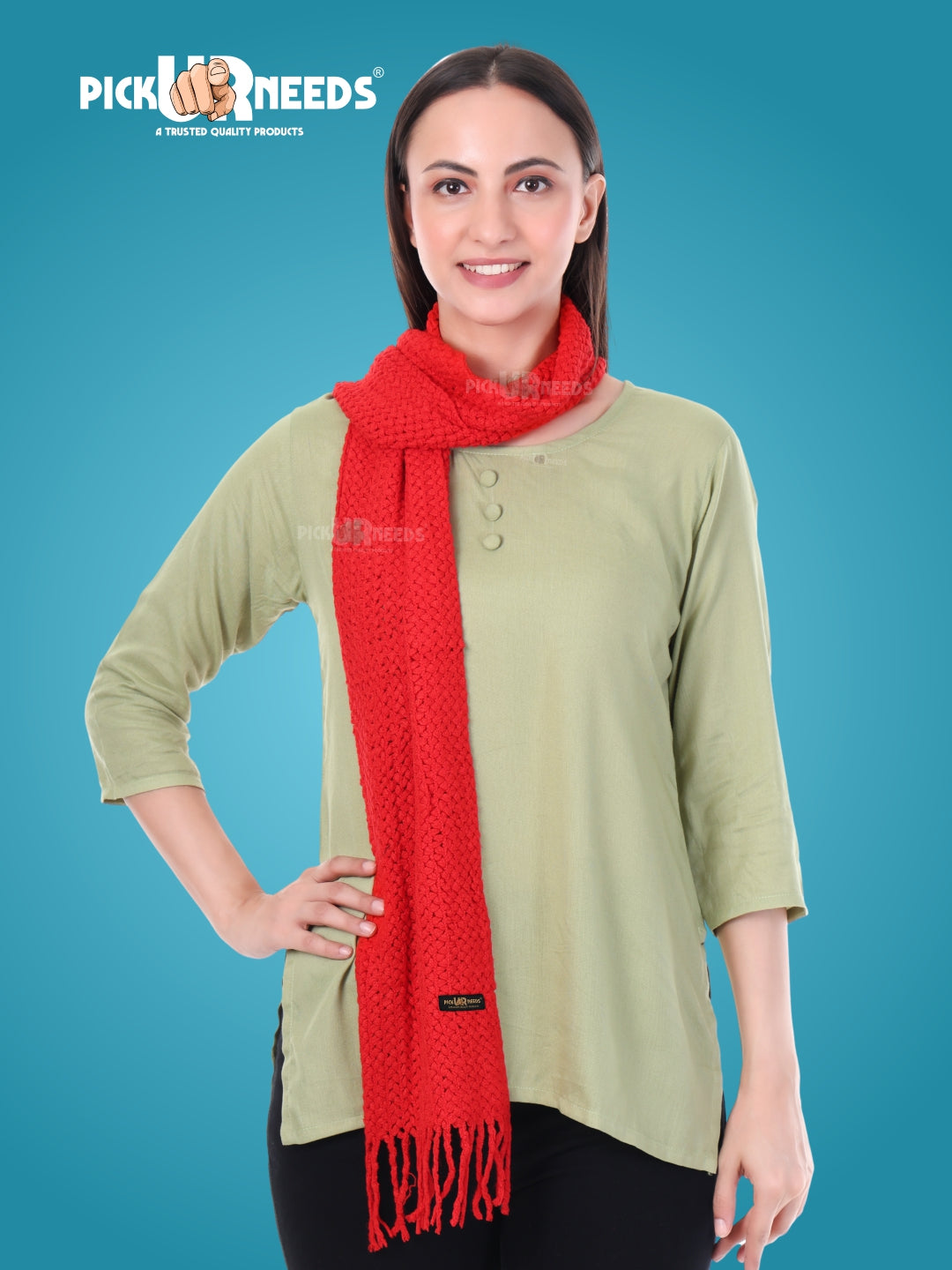 Pick Ur Needs Women's Chunky Knit Scarf  Soft, Warm & Breathable Winter Muffler  Unisex Solid Tan Textured Knit with Fringes