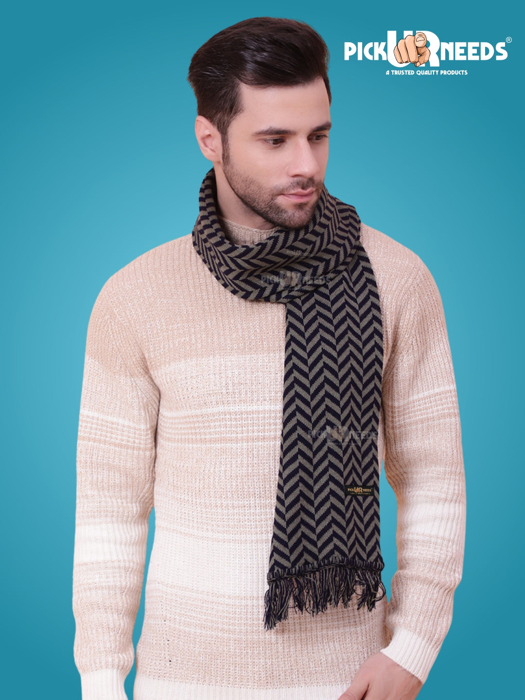 Pick Ur Needs Men's Stylish Zig Zag Knit Scarf  Soft, Warm & Breathable Fabric for Causal & Formal Wear Winter Muffler