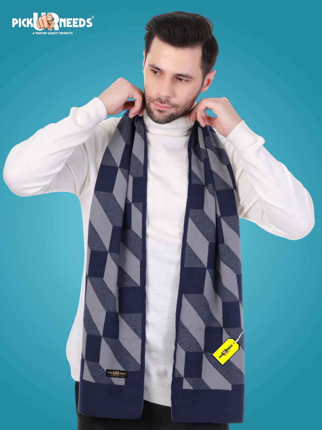 Pick Ur Needs Men’s Premium Winter Wool Muffler – Soft & Warm Knitted Scarf for Casual, Office & Travel Stylish Stripe Design