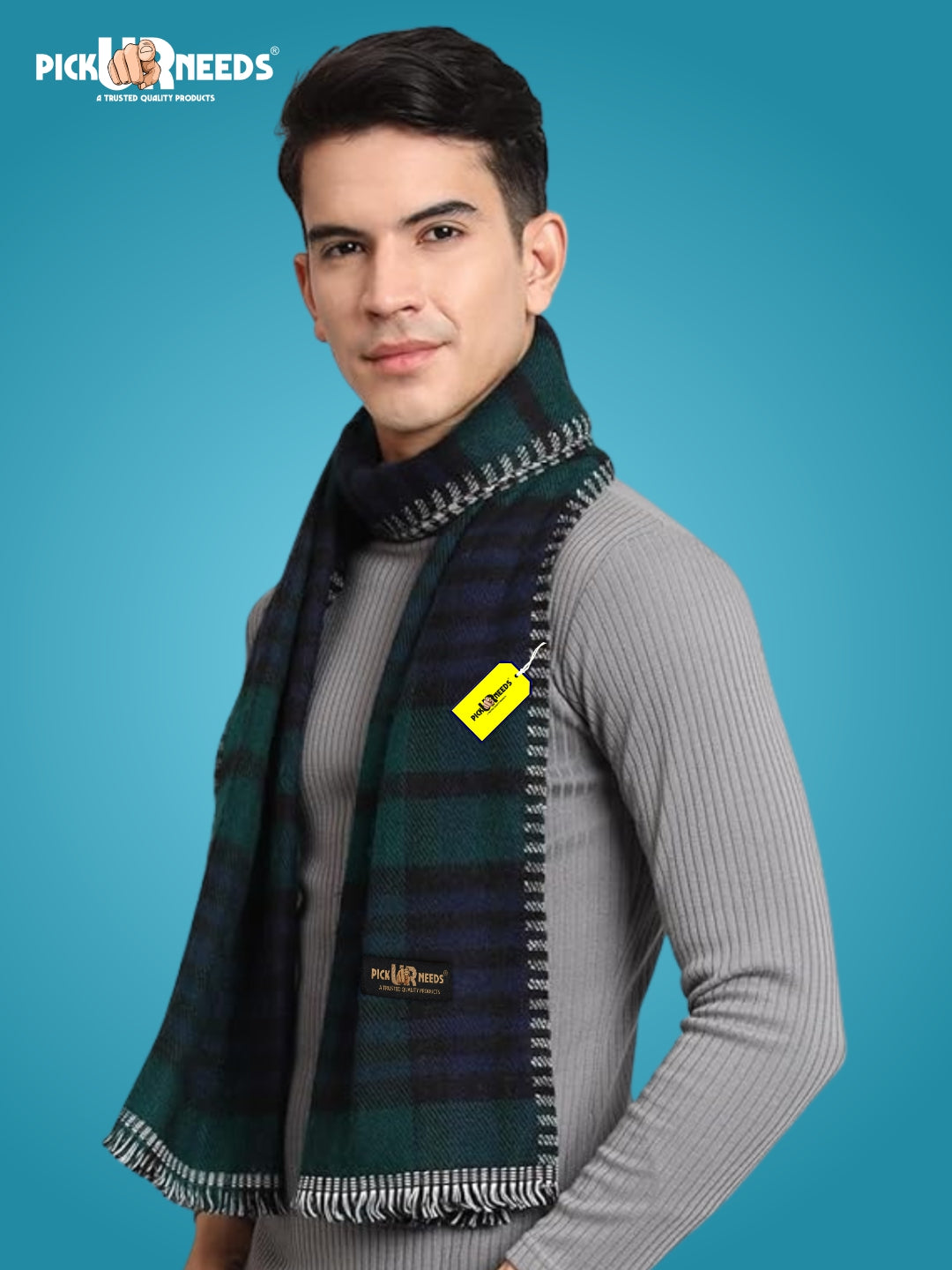 Pick Ur Needs Reversible Winter Muffler for Men Premium Soft Wool Blend Scarf Dual-Design Check & Houndstooth Pattern Warm & Stylish Winter Neck Wrap
