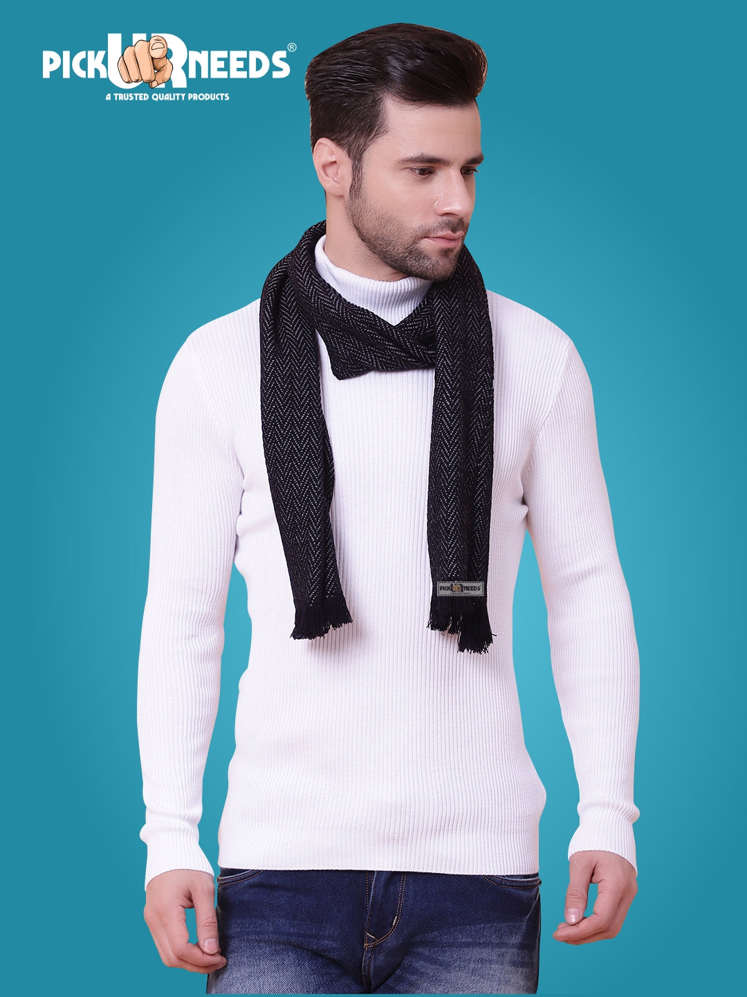 Pick Ur Needs Premium Men's Warm And Stylish Woolen Muffler With Multicolour Stripes And Stylish Tussles Ends