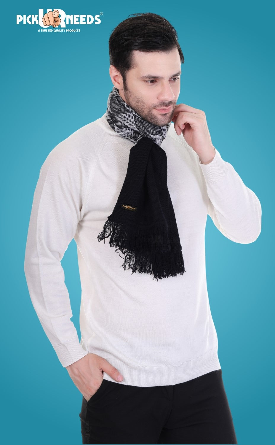 Pick Ur Needs Men’s Premium Winter Scarf Soft Knitted Muffler with Diamond Pattern Warm, Stylish & Lightweight for Cold Weather