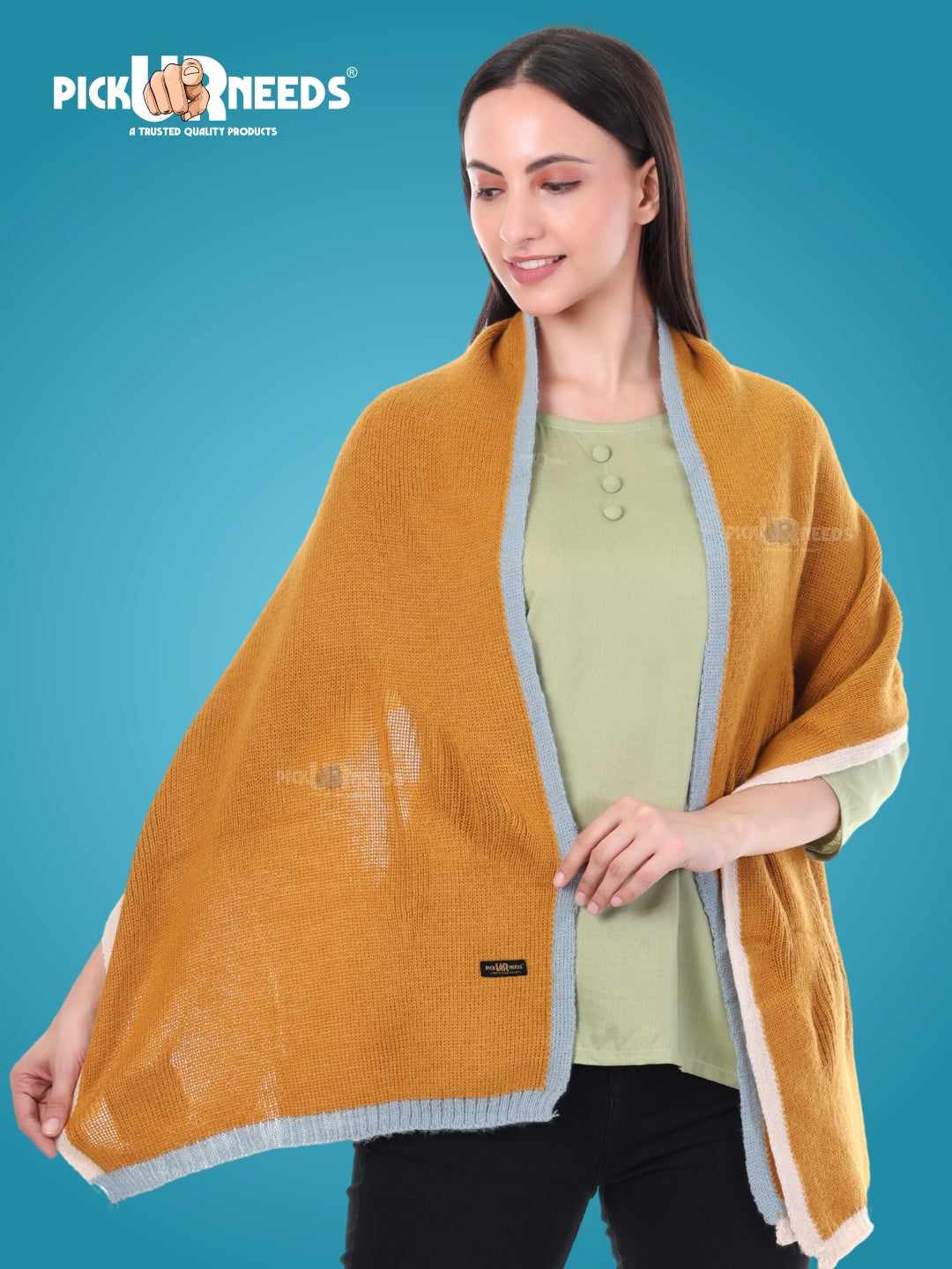 Pick Ur Needs Women's Knit Shawl Wrap with Border Soft, Warm & Lightweight Winter Stole Elegant Tan Bordered Scarf for Girls